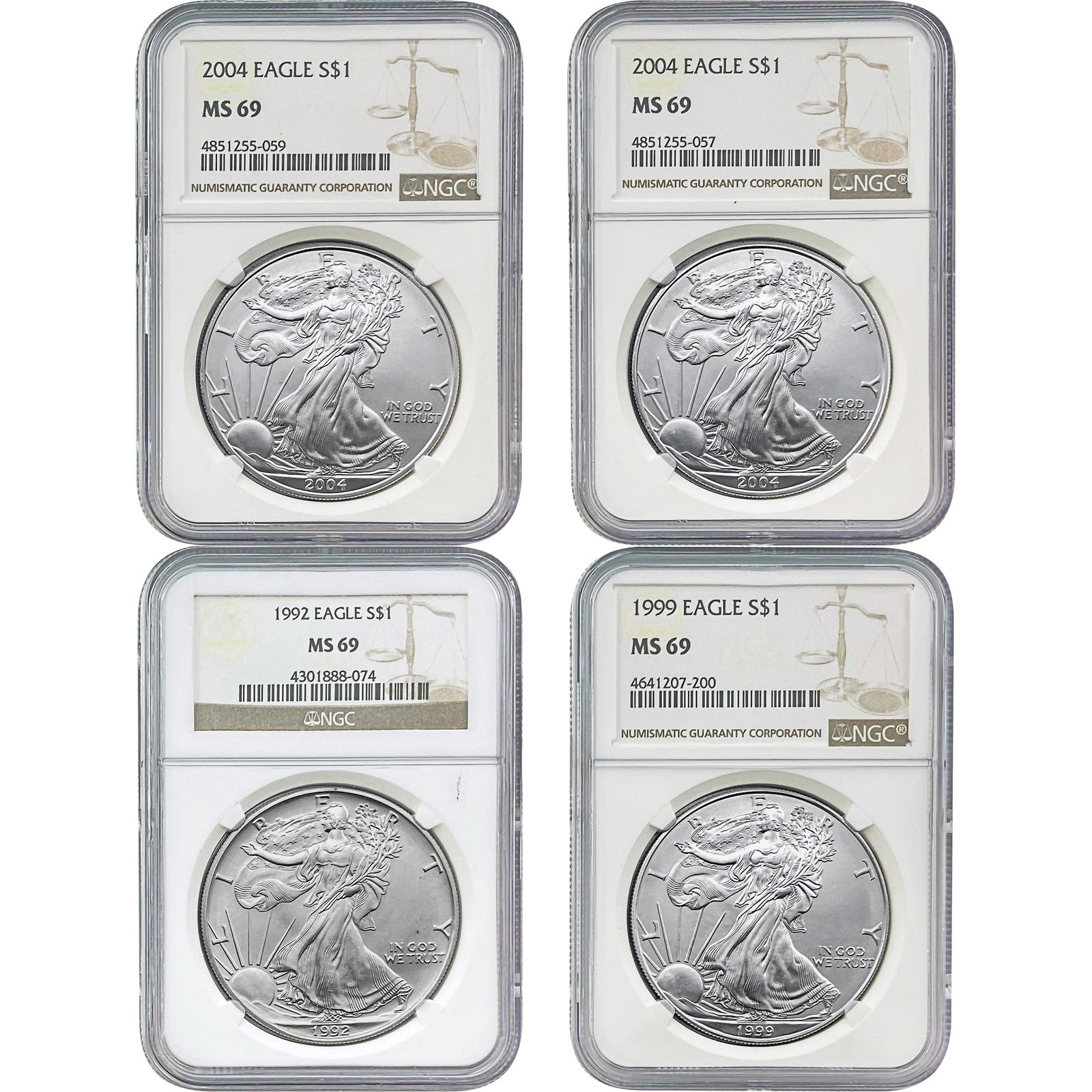 1992-2004 US Silver Eagle Lot [4 Coins] NGC MS69 (1 of 9)