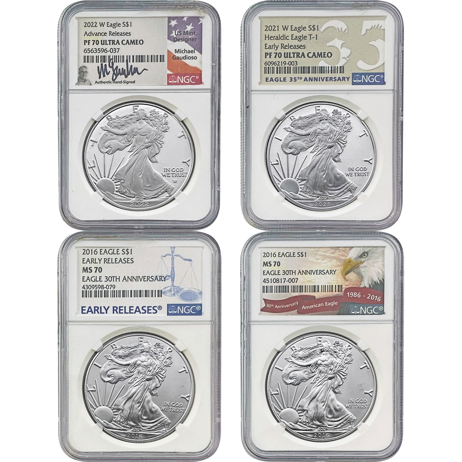 2016-2021 US Silver Eagle Lot [4 Coins] NGC MS/PF70 (1 of 9)