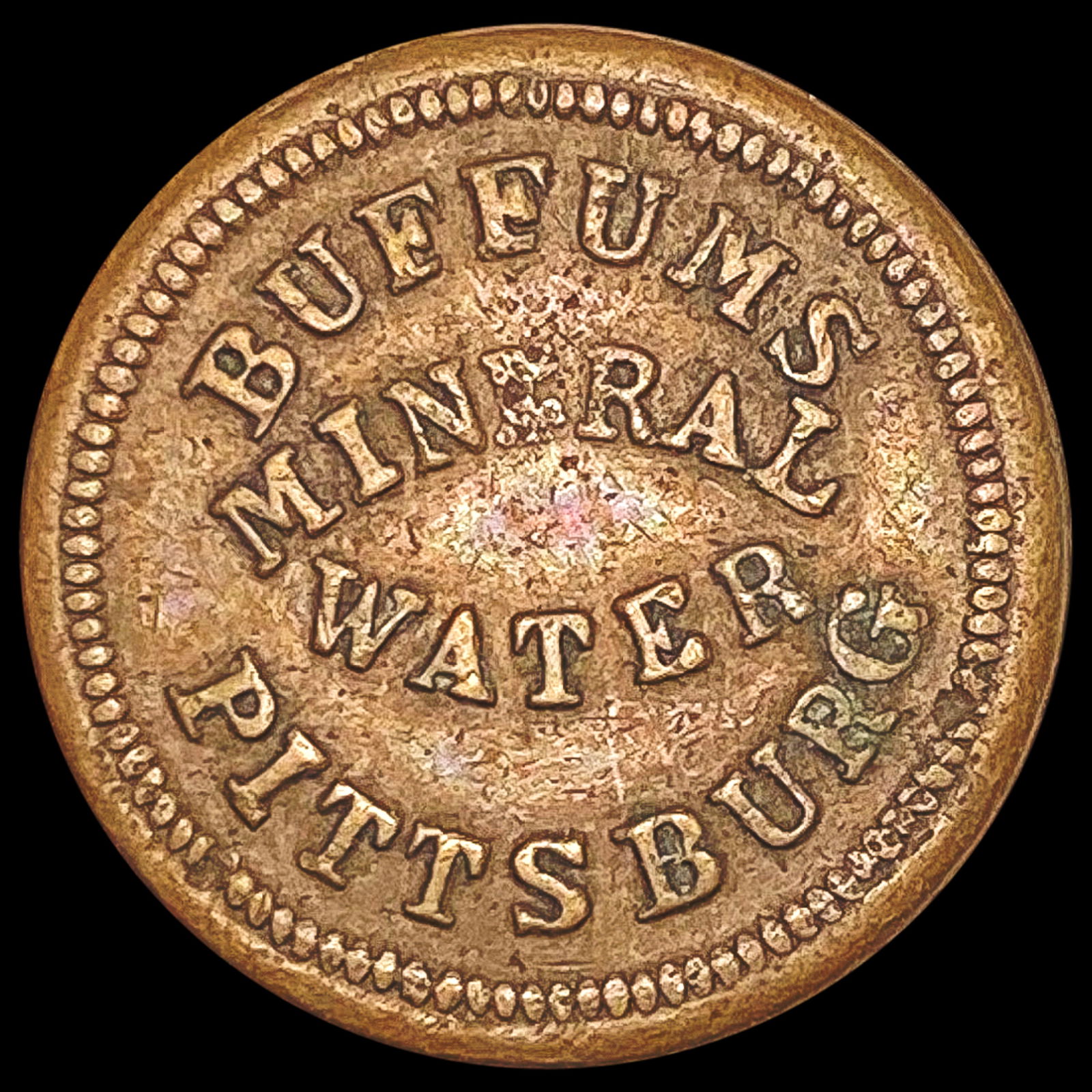 1863 Civil War Token; Buffums Mineral Water Pittsburgh PA LIGHTLY CIRCULATED (1 of 2)