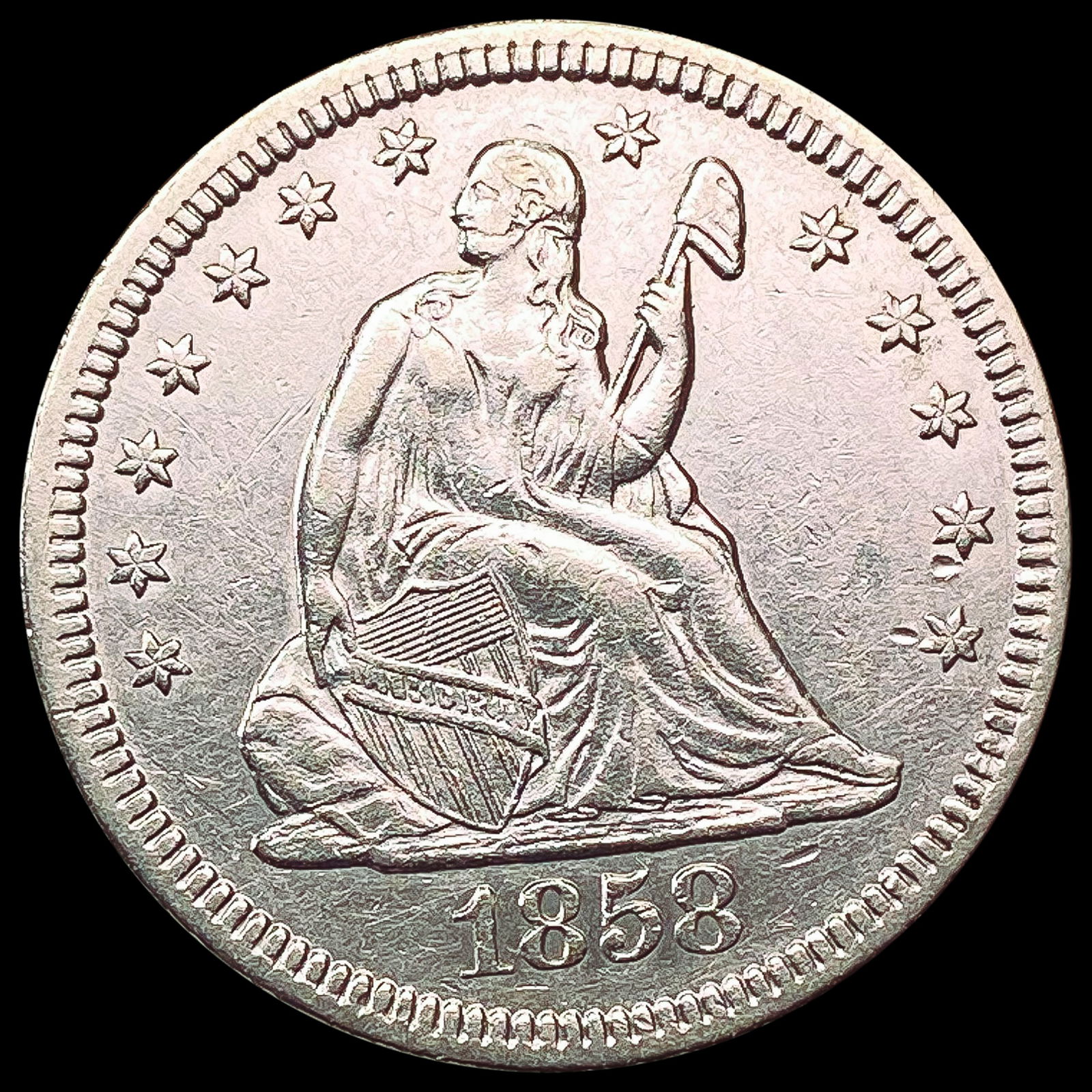 1858 Seated Liberty Quarter CHOICE AU (1 of 2)