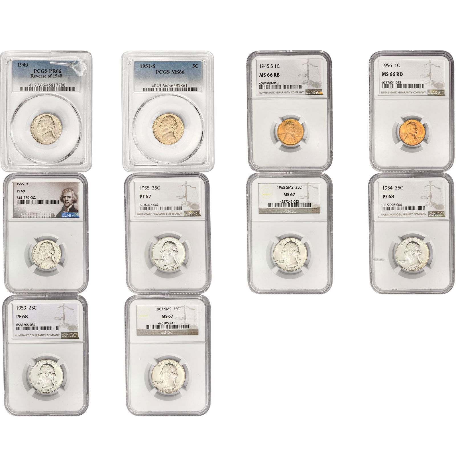 1940-1967 [10] U.S. Type Coins PCGS/NGC MS/PR66-68 (1 of 7)