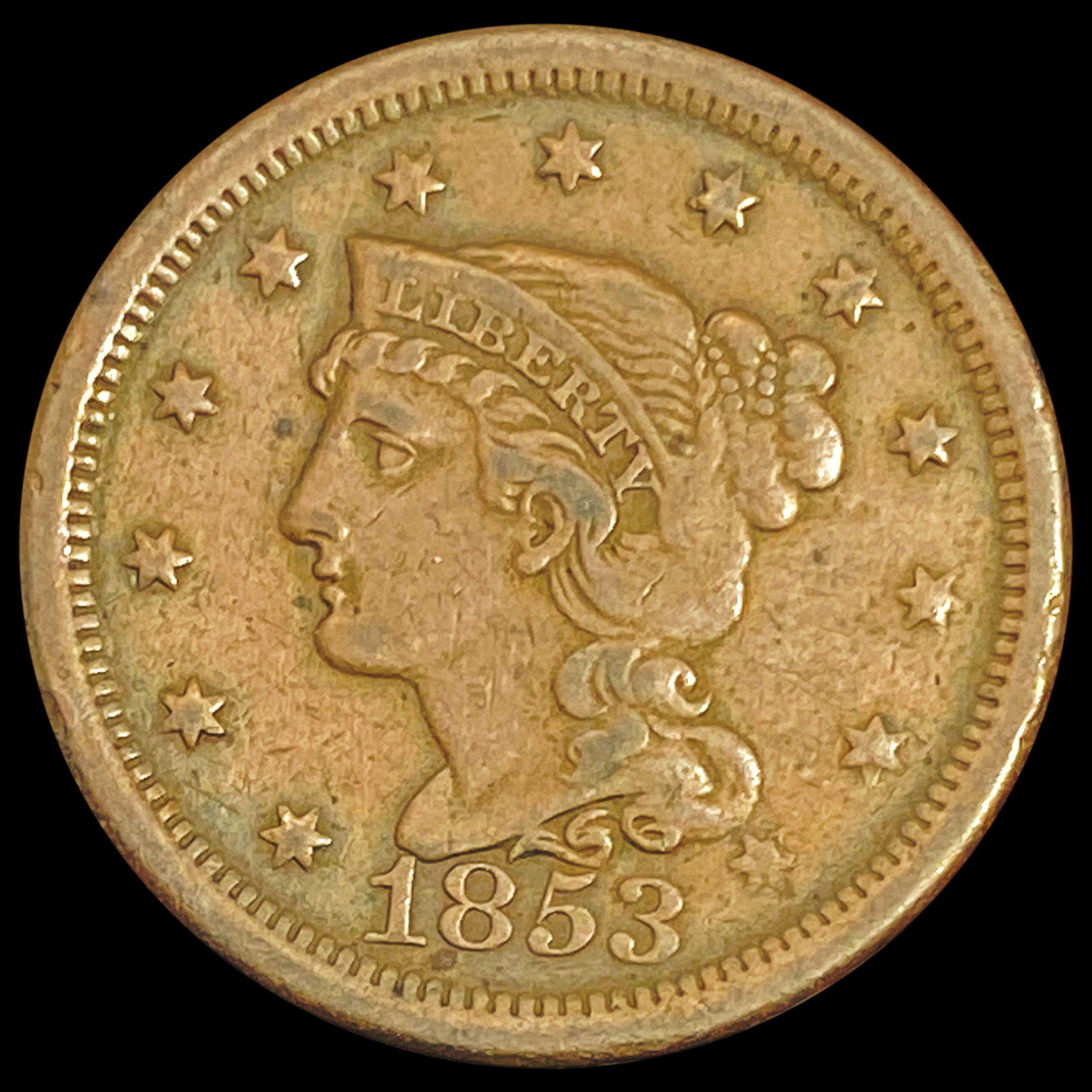 1853 Braided Hair Large Cent NEARLY UNCIRCULATED: 1853 Braided Hair Large Cent NEARLY UNCIRCULATED