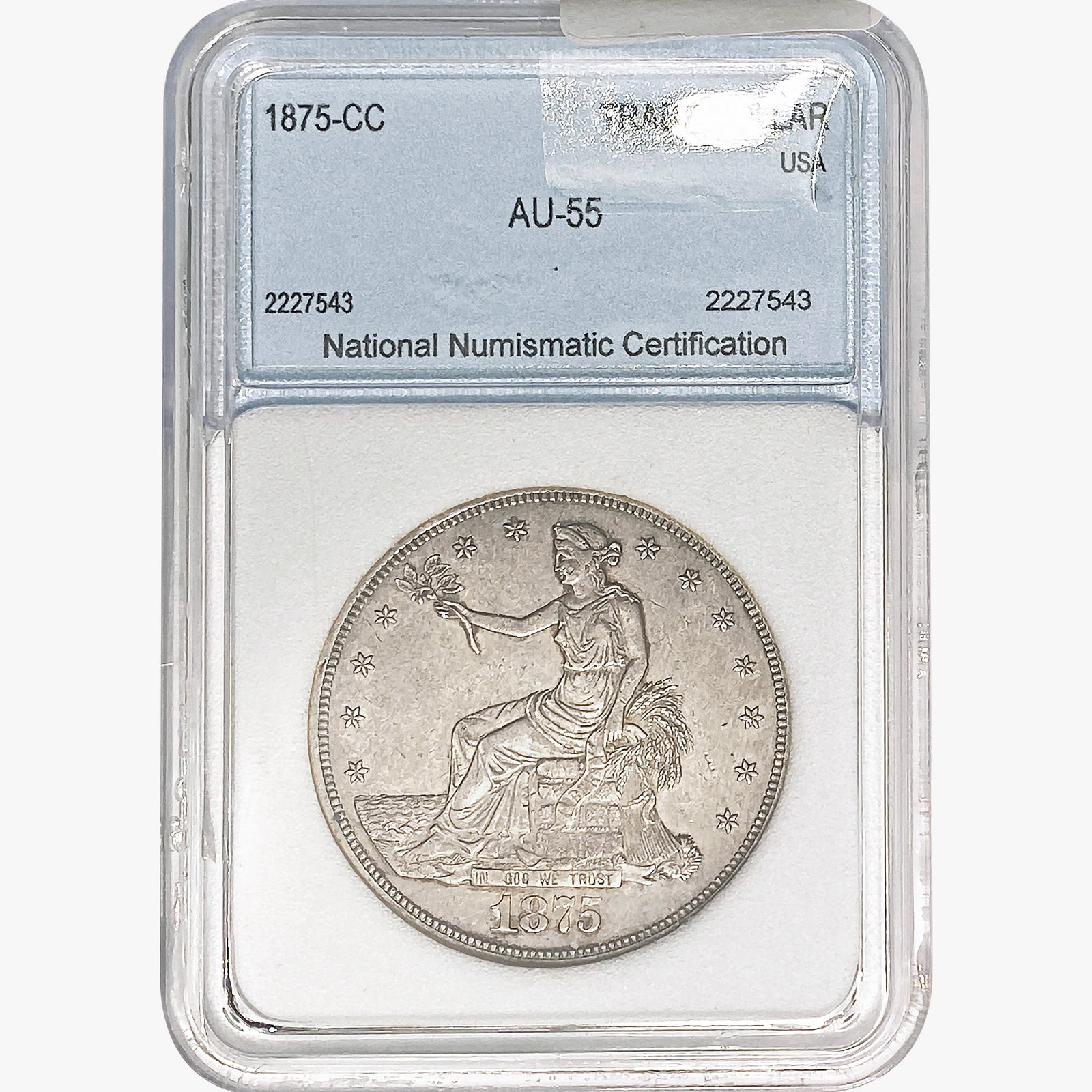 1875-CC Silver Trade Dollar NNC AU55: 1875-CC Silver Trade Dollar NNC AU55