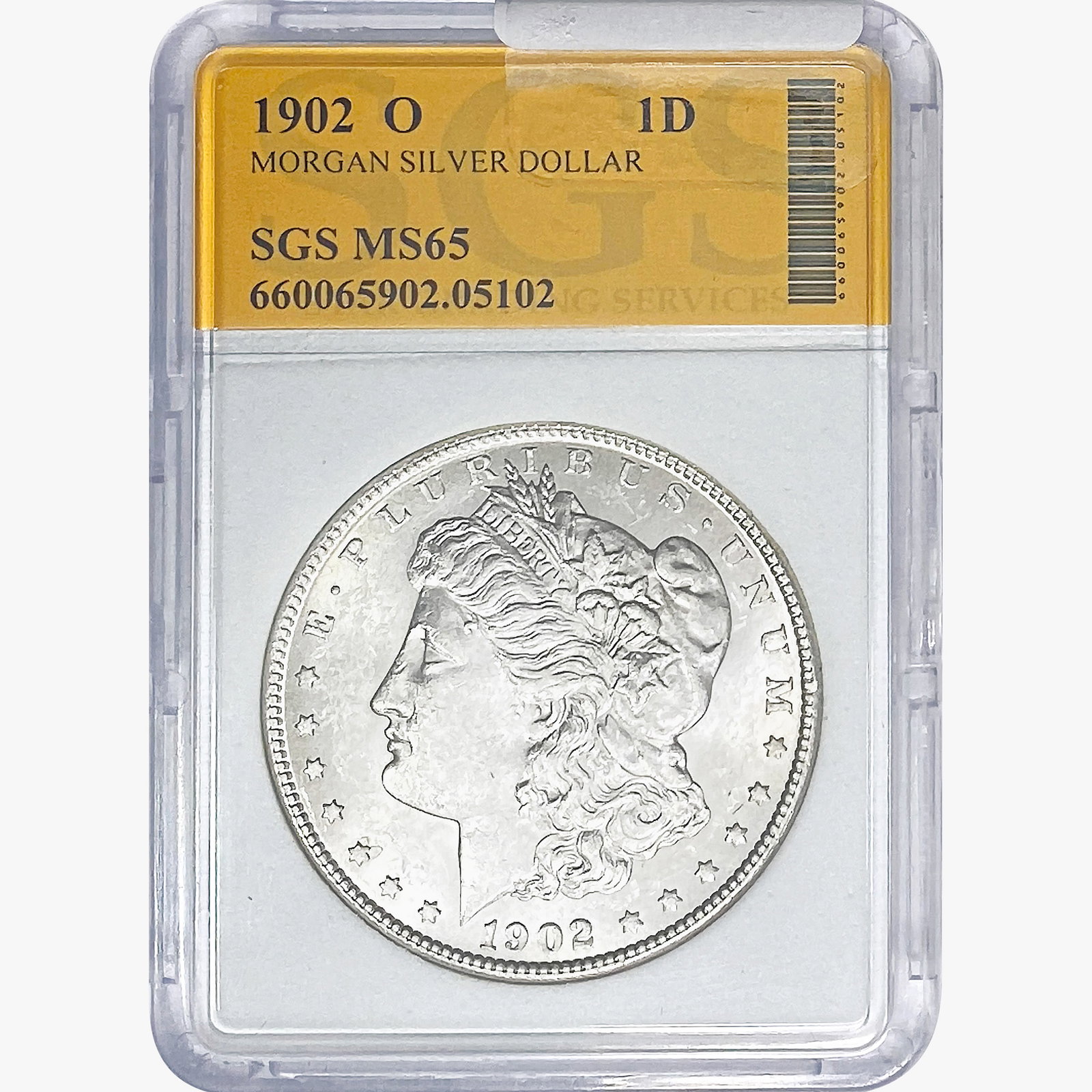 1902-O Morgan Silver Dollar SGS MS65: 1902-O Morgan Silver Dollar SGS MS65