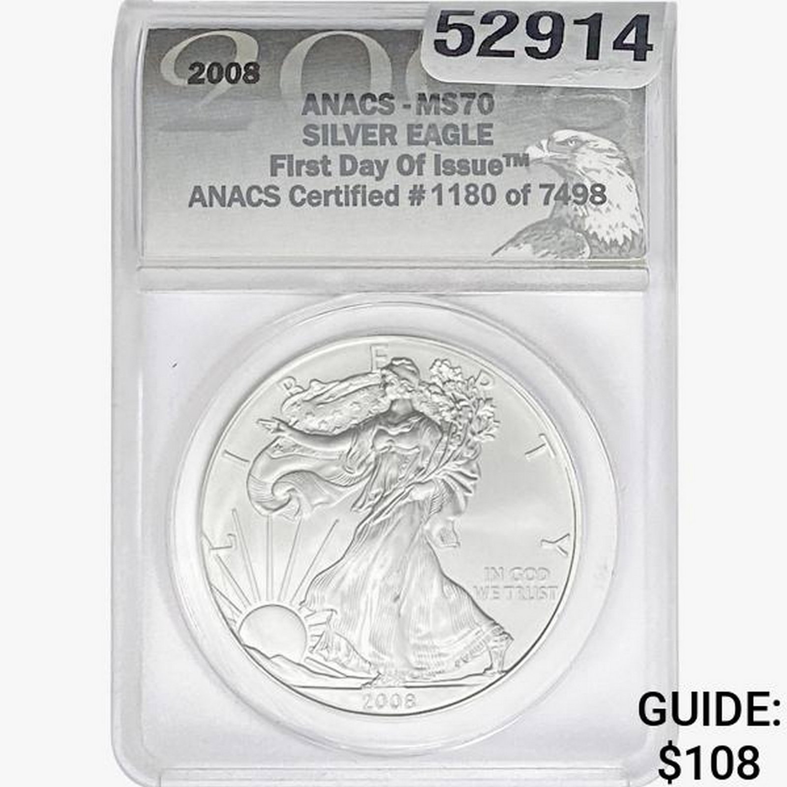 2008 Silver Eagle ANACS MS70: 2008 Silver Eagle ANACS MS70