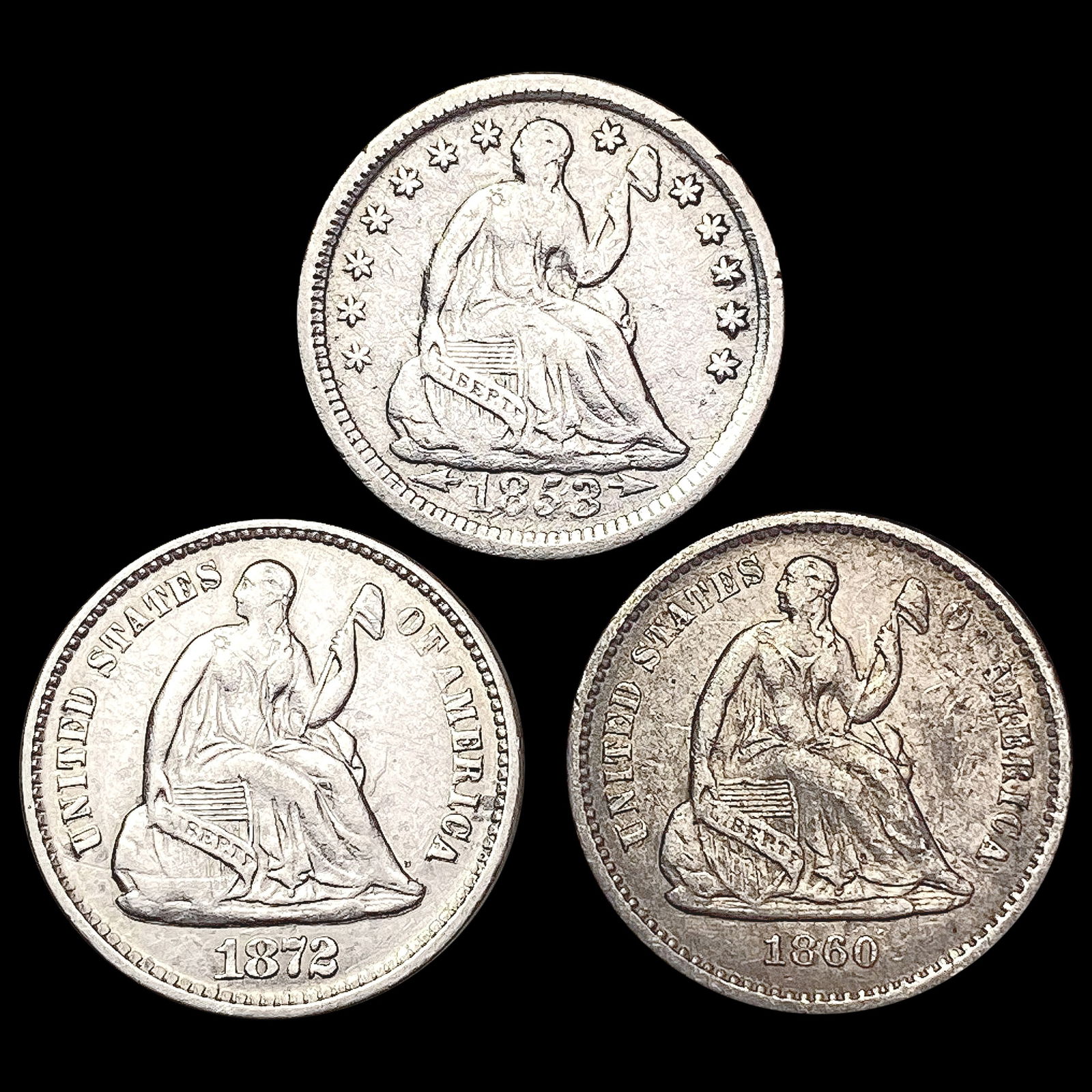 1853-1872 [3] Seated Liberty Half Dime CLOSELY UNCIRCULATED (1 of 2)