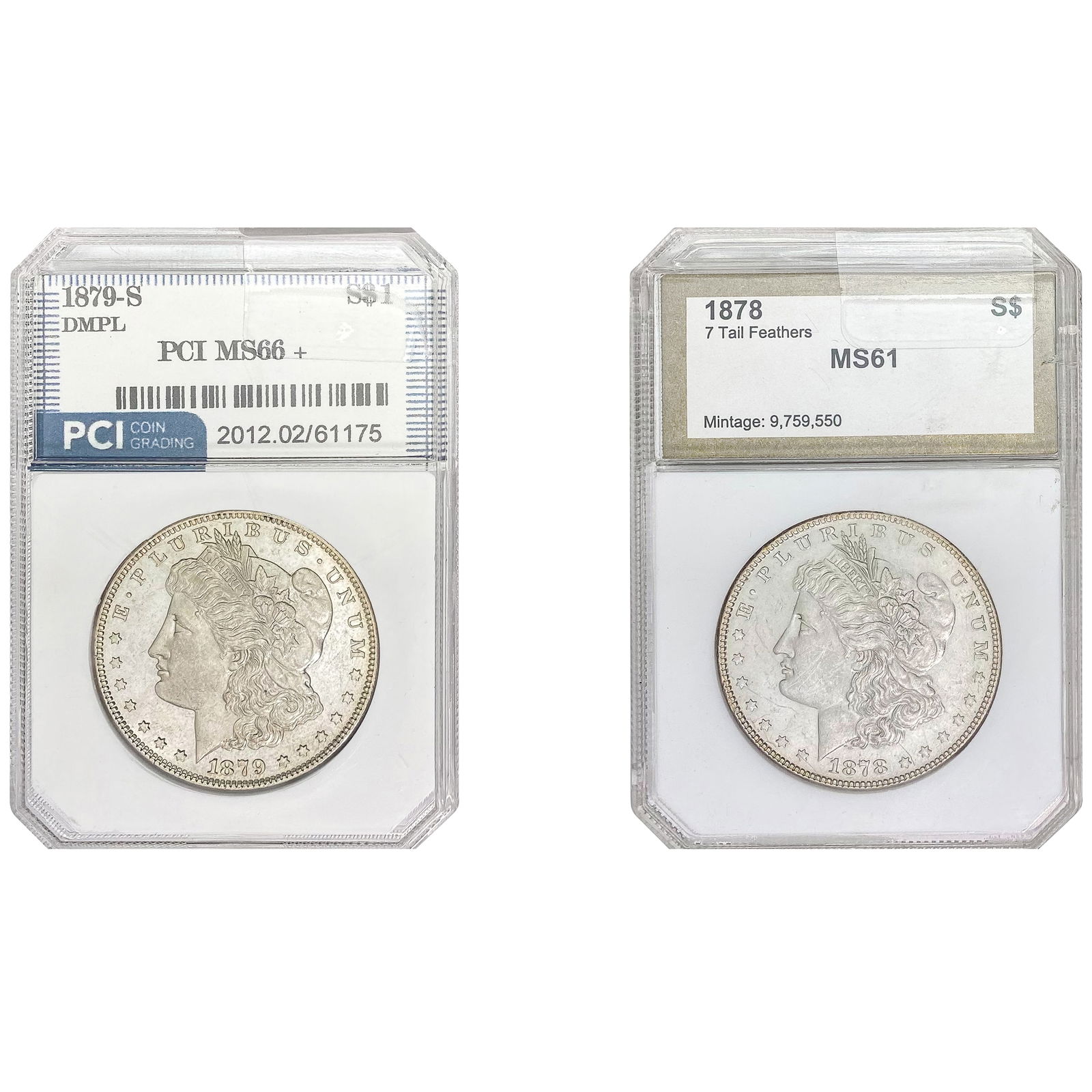 1878-1879 [2] Morgan Silver Dollar PCI MS61-66 DMPL (1 of 5)