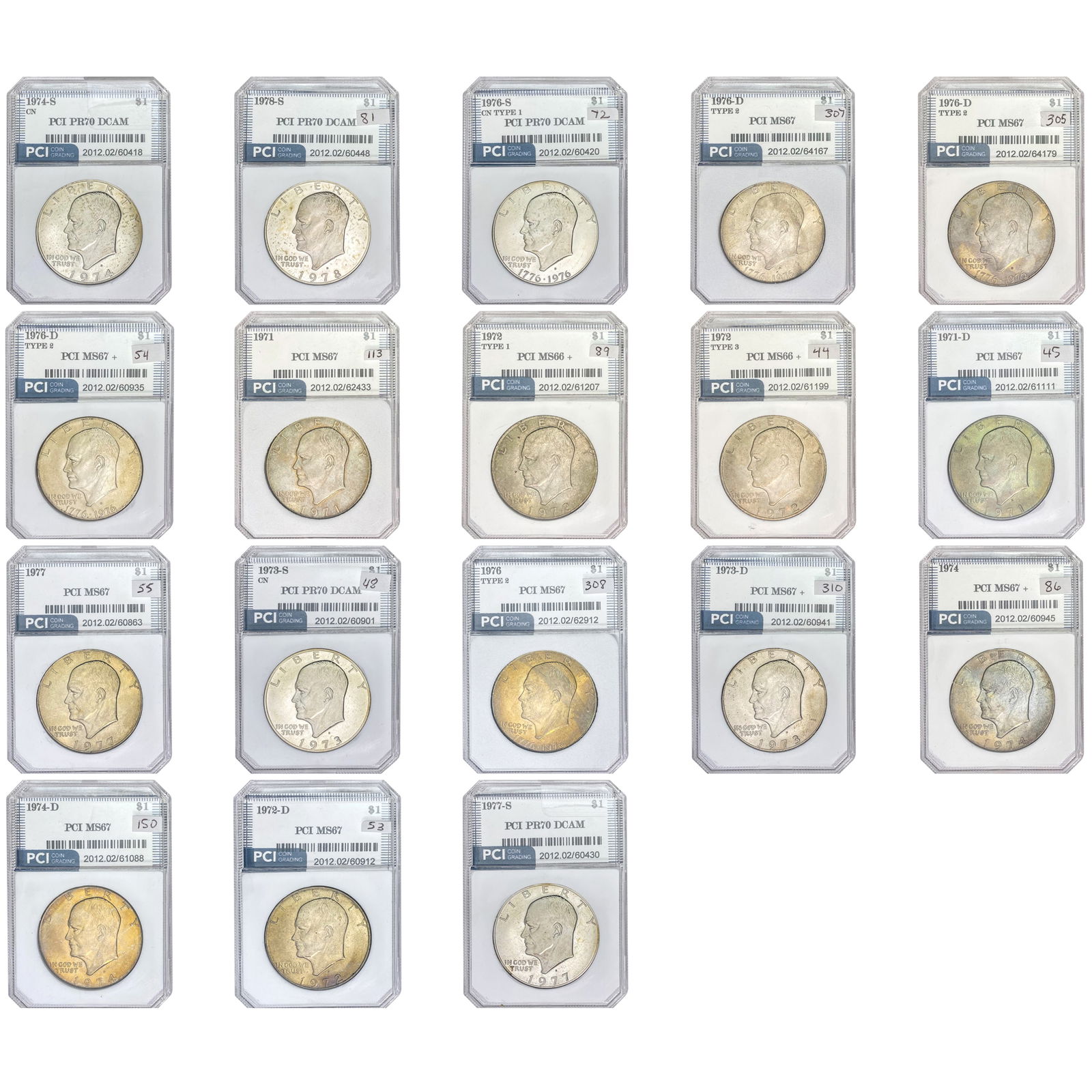 1971-1978 [18] Eisenhower Dollar PCI MS/PR66-70 (1 of 9)