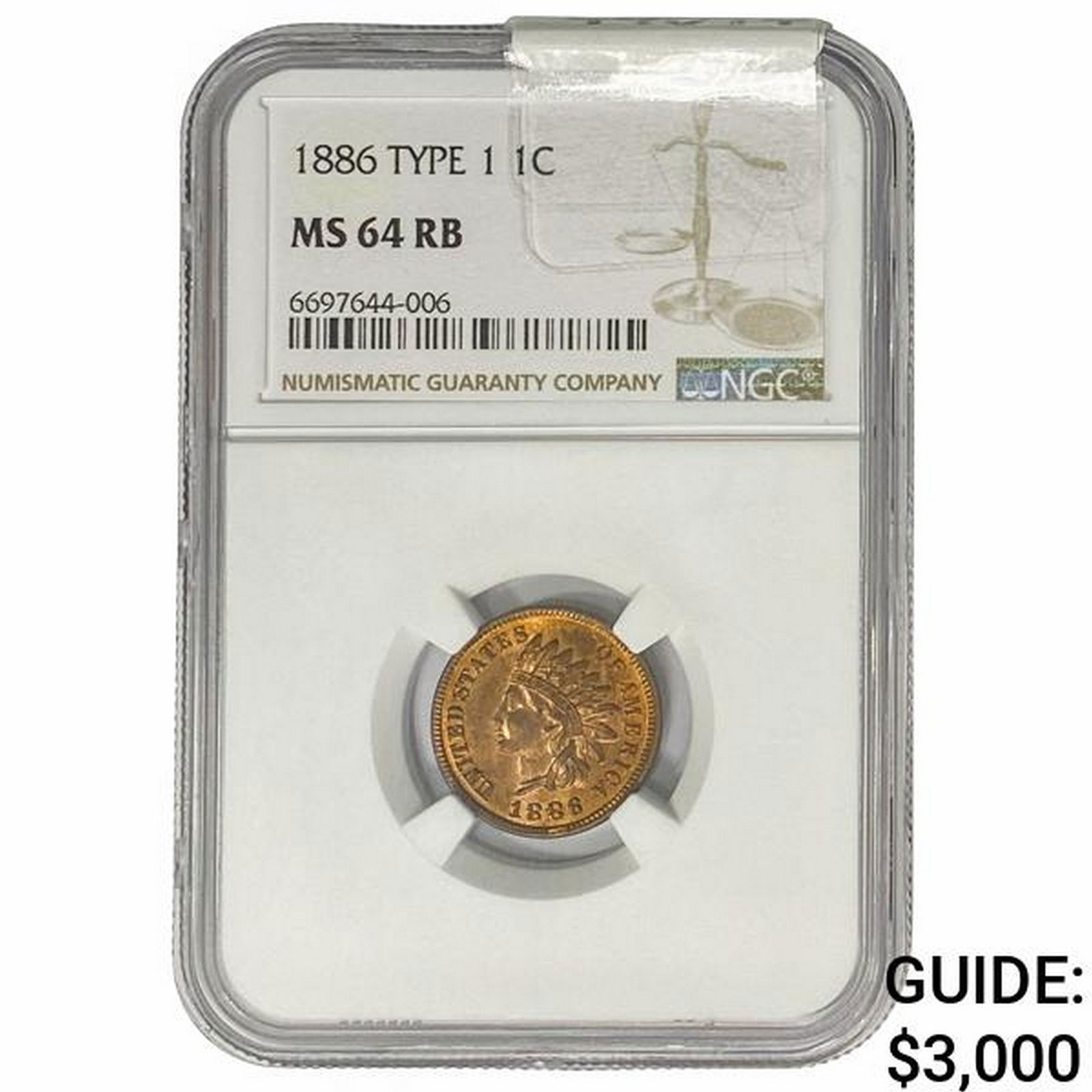 1886 Indian Head Cent NGC MS64 RB, TY1 (1 of 2)