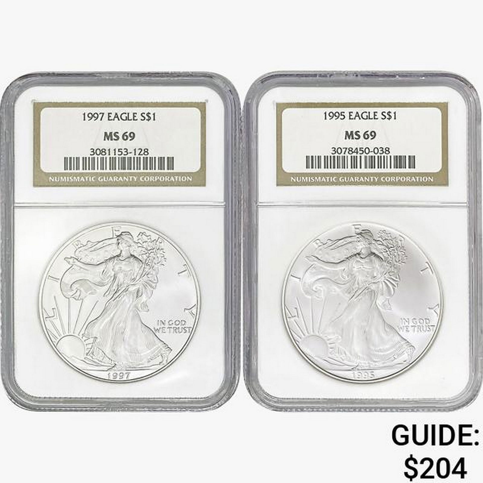 1995-1997 [2] Silver Eagle NGC MS69 (1 of 2)