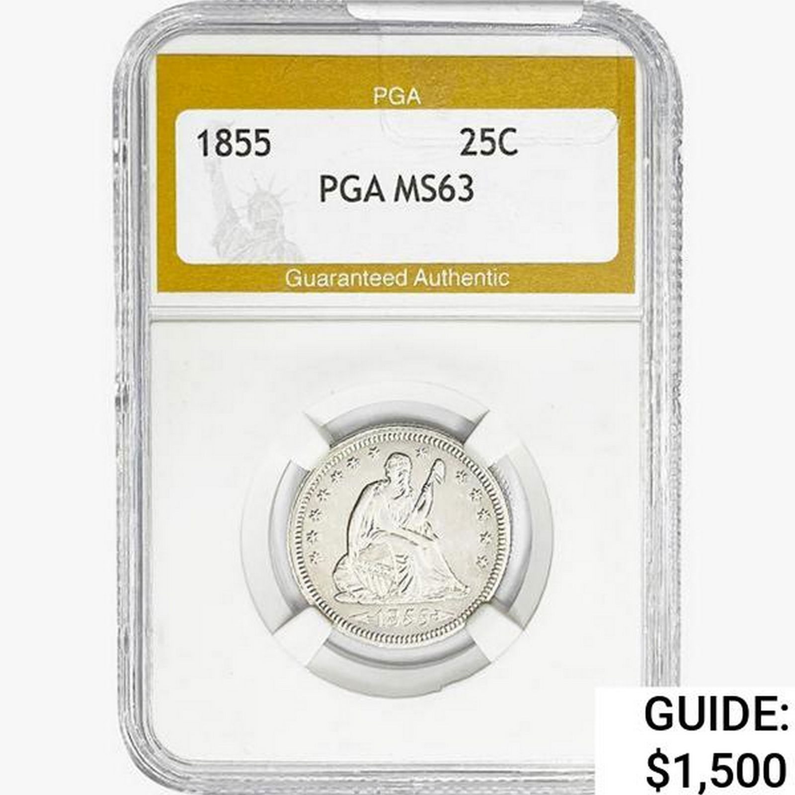 1855 Seated Liberty Quarter PGA MS63 (1 of 2)