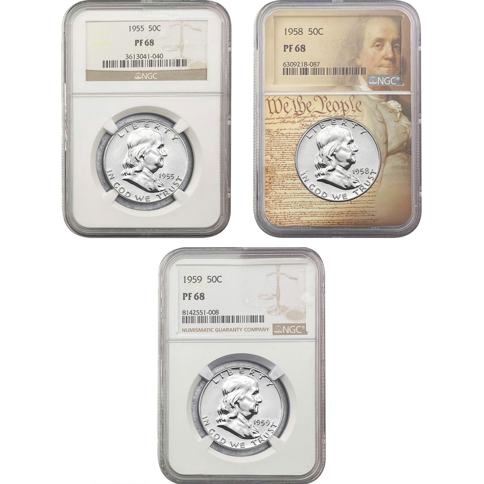 1955-1959 [3] Franklin Half Dollar NGC PF65-68 (1 of 7)