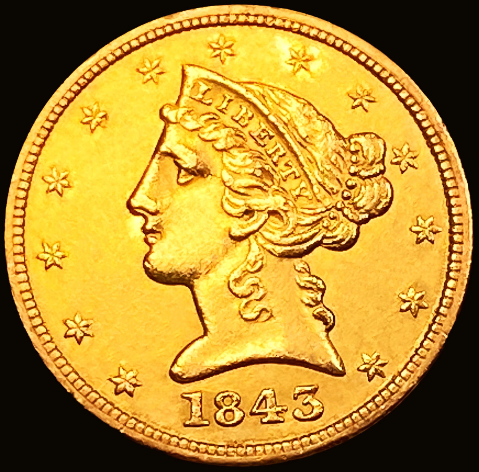1843 $5 Gold Half Eagle UNCIRCULATED (1 of 2)