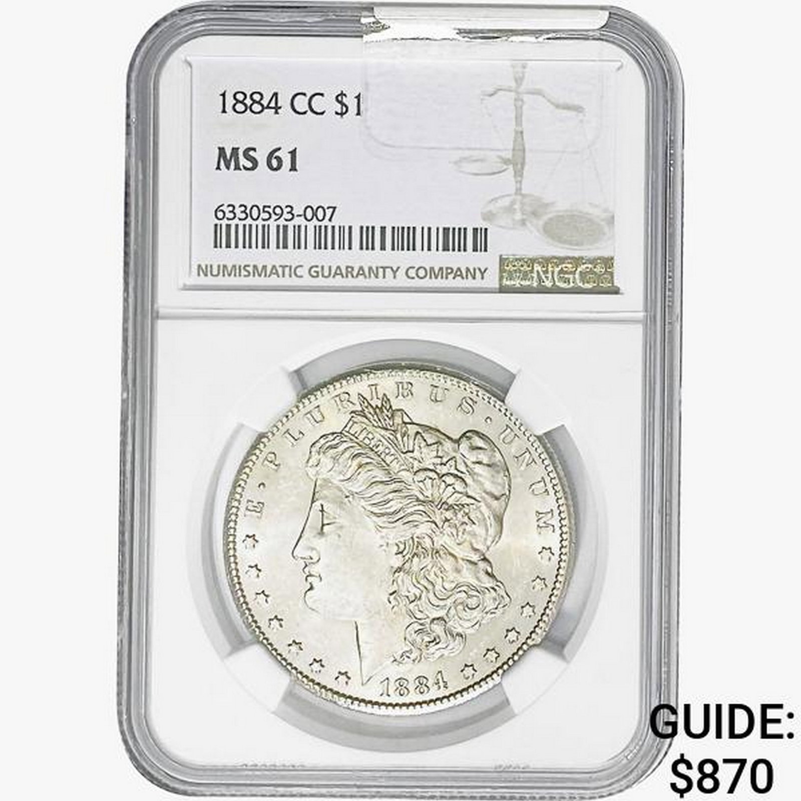 1884-CC Morgan Silver Dollar NGC MS61: 1884-CC Morgan Silver Dollar NGC MS61