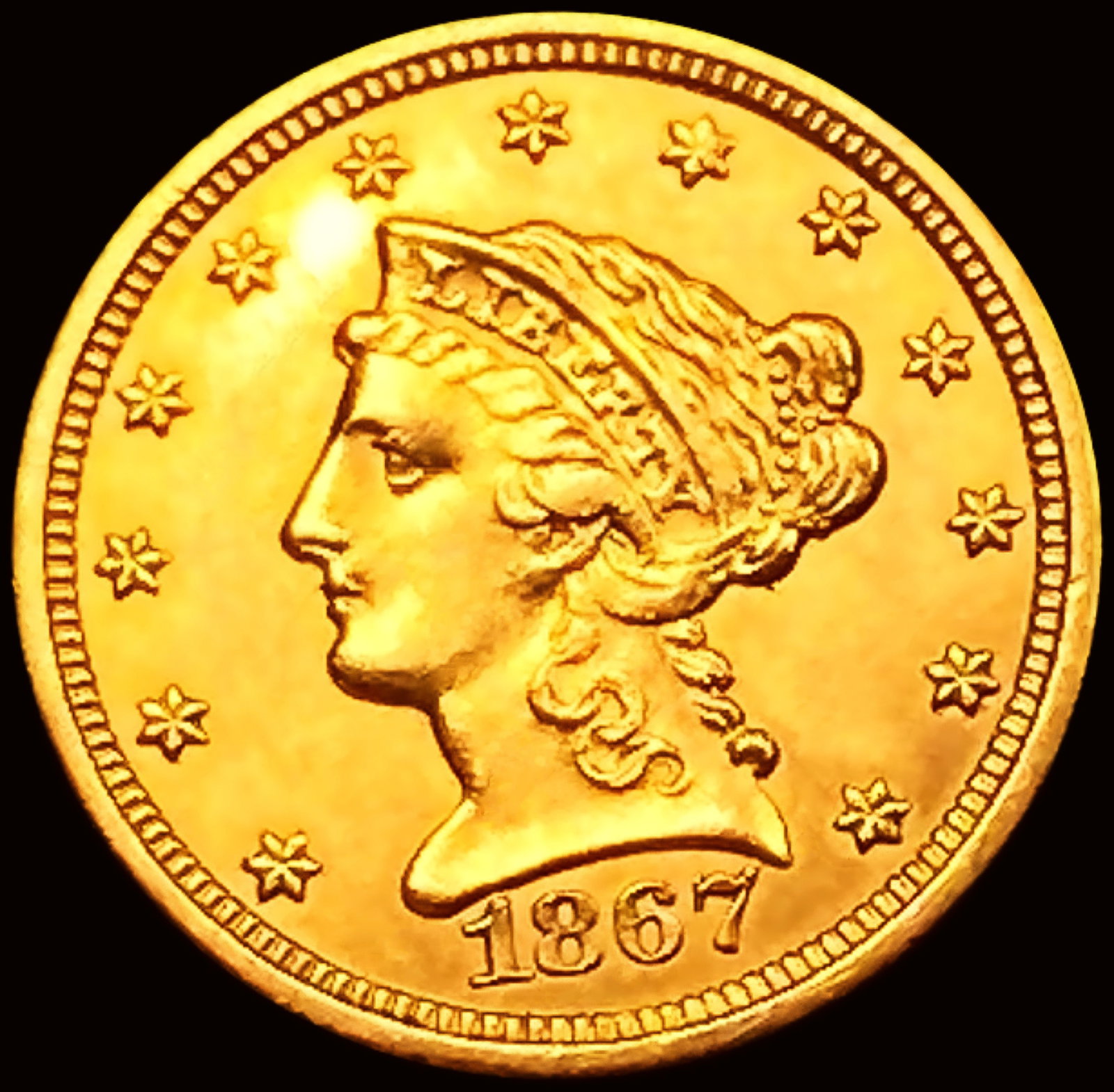 1867-S $2.50 Gold Quarter Eagle CHOICE BU: 1867-S $2.50 Gold Quarter Eagle CHOICE BU