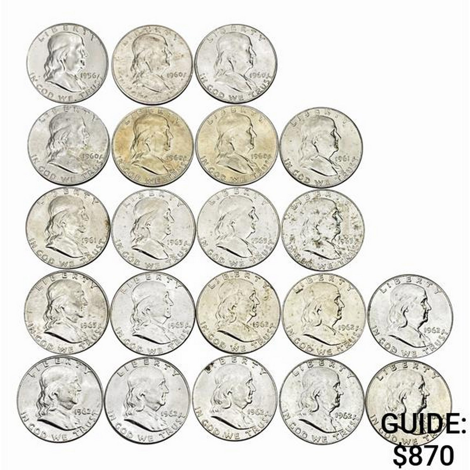 1963-D Gem BU Roll of Franklin Half Dollars [20 Coins]: 1963-D Gem BU Roll of Franklin Half Dollars [20 Coins]