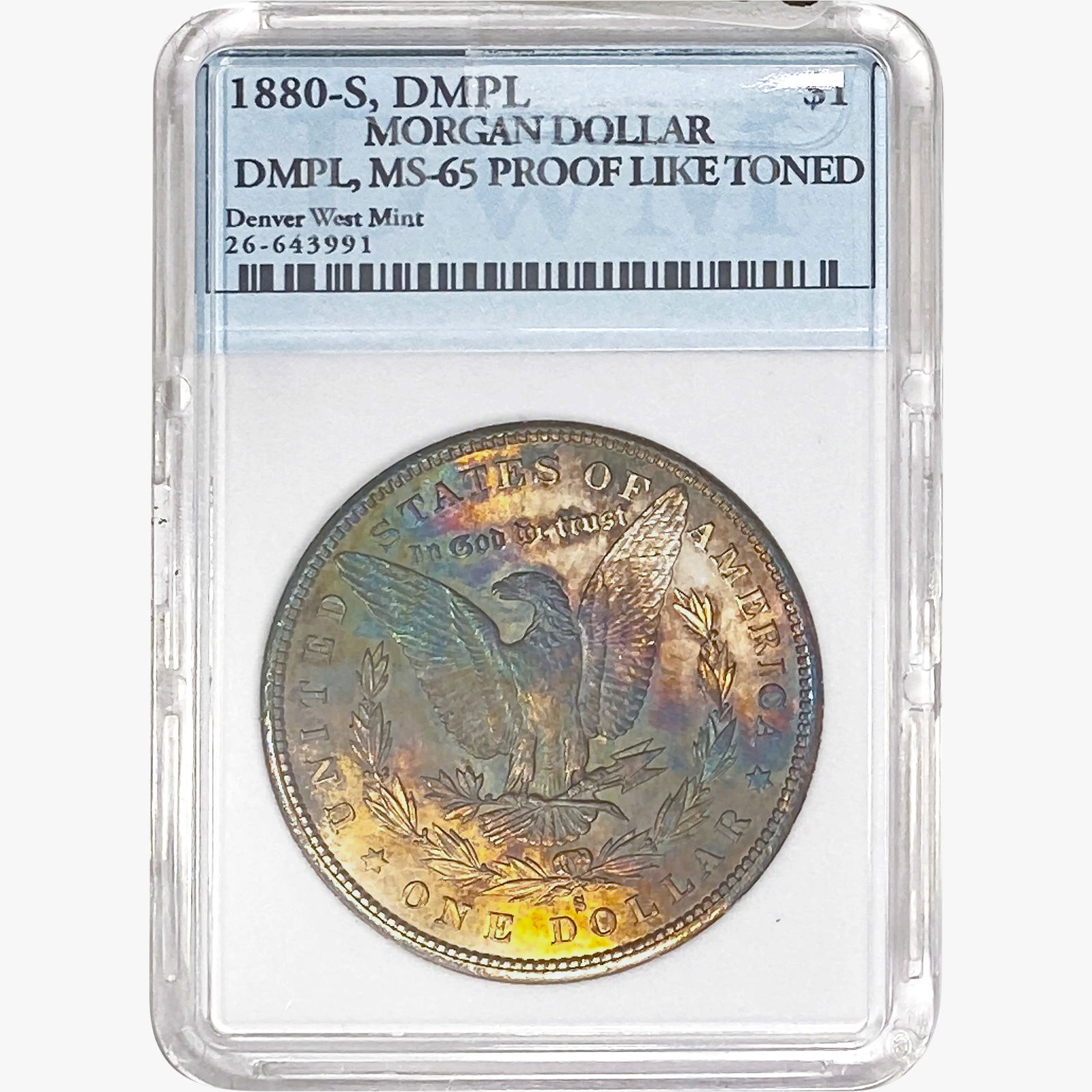 1880-S Morgan Silver Dollar DWM MS65 PROOF LIKE TONED (1 of 2)