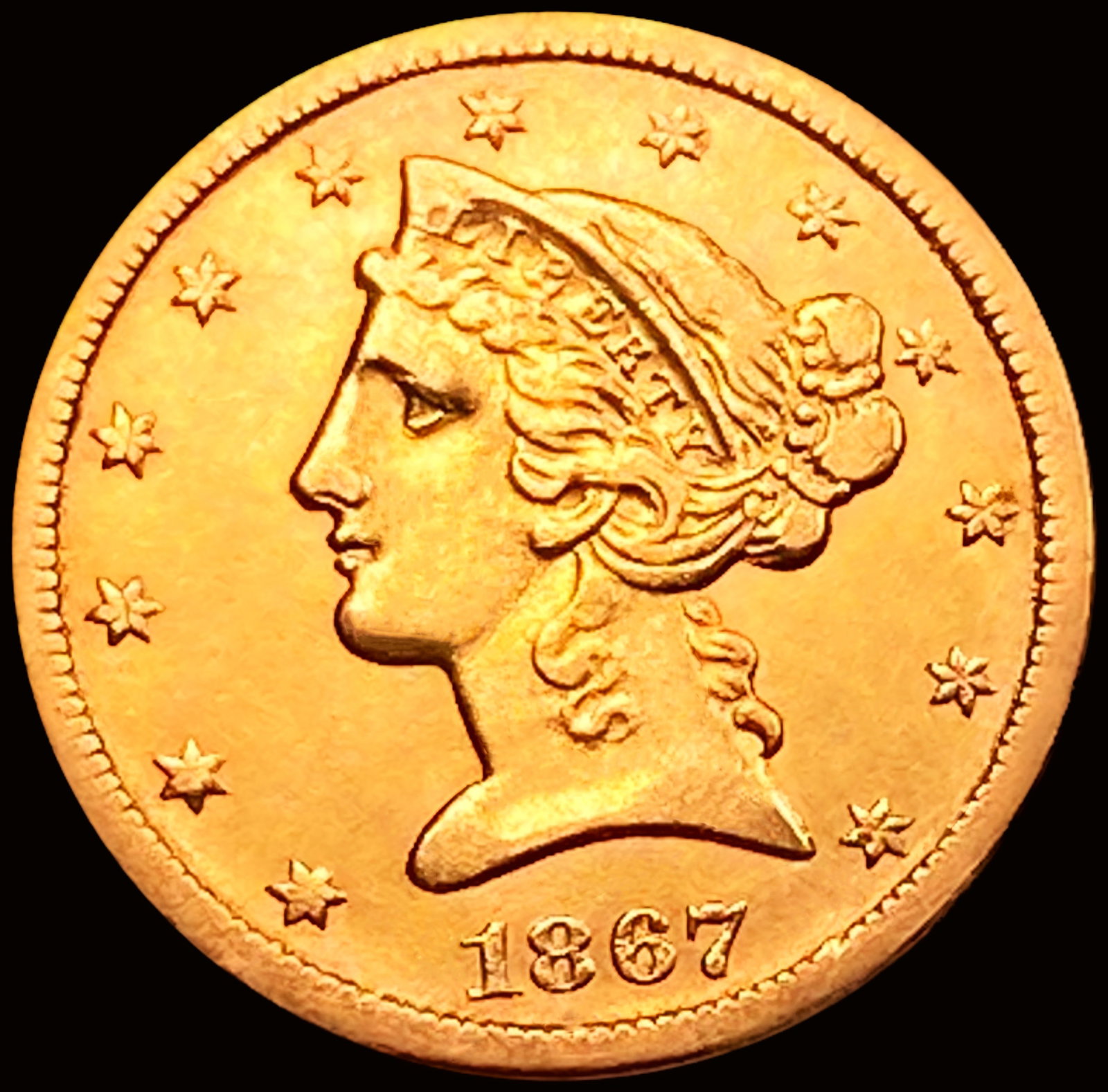 1867-S $5 Gold Half Eagle CHOICE AU: 1867-S $5 Gold Half Eagle CHOICE AU
