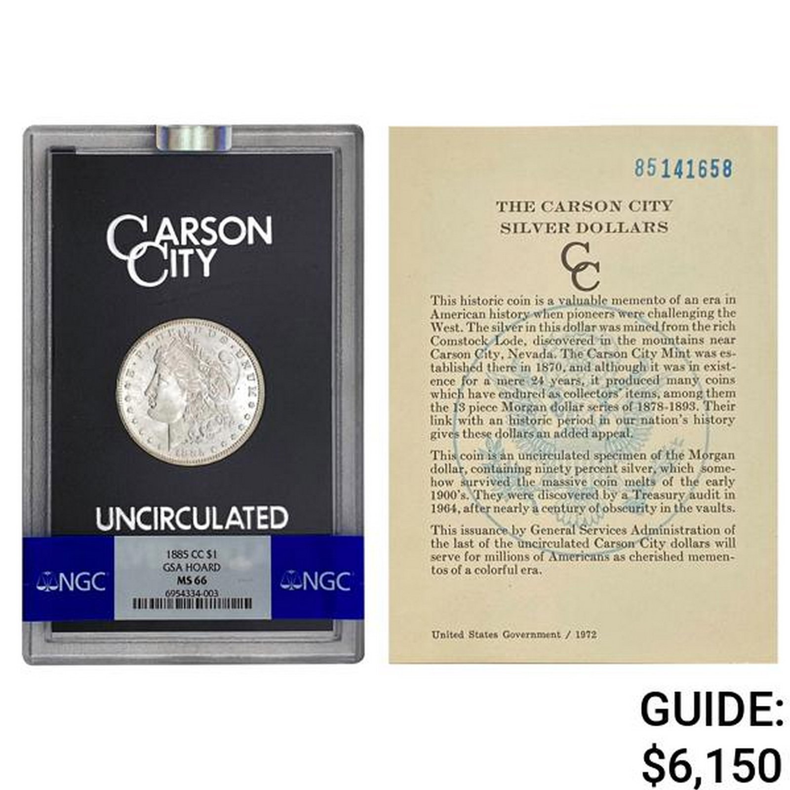 1855-CC Carson City Morgan Silver Dollar Uncirculated: 1855-CC Carson City Morgan Silver Dollar Uncirculated
