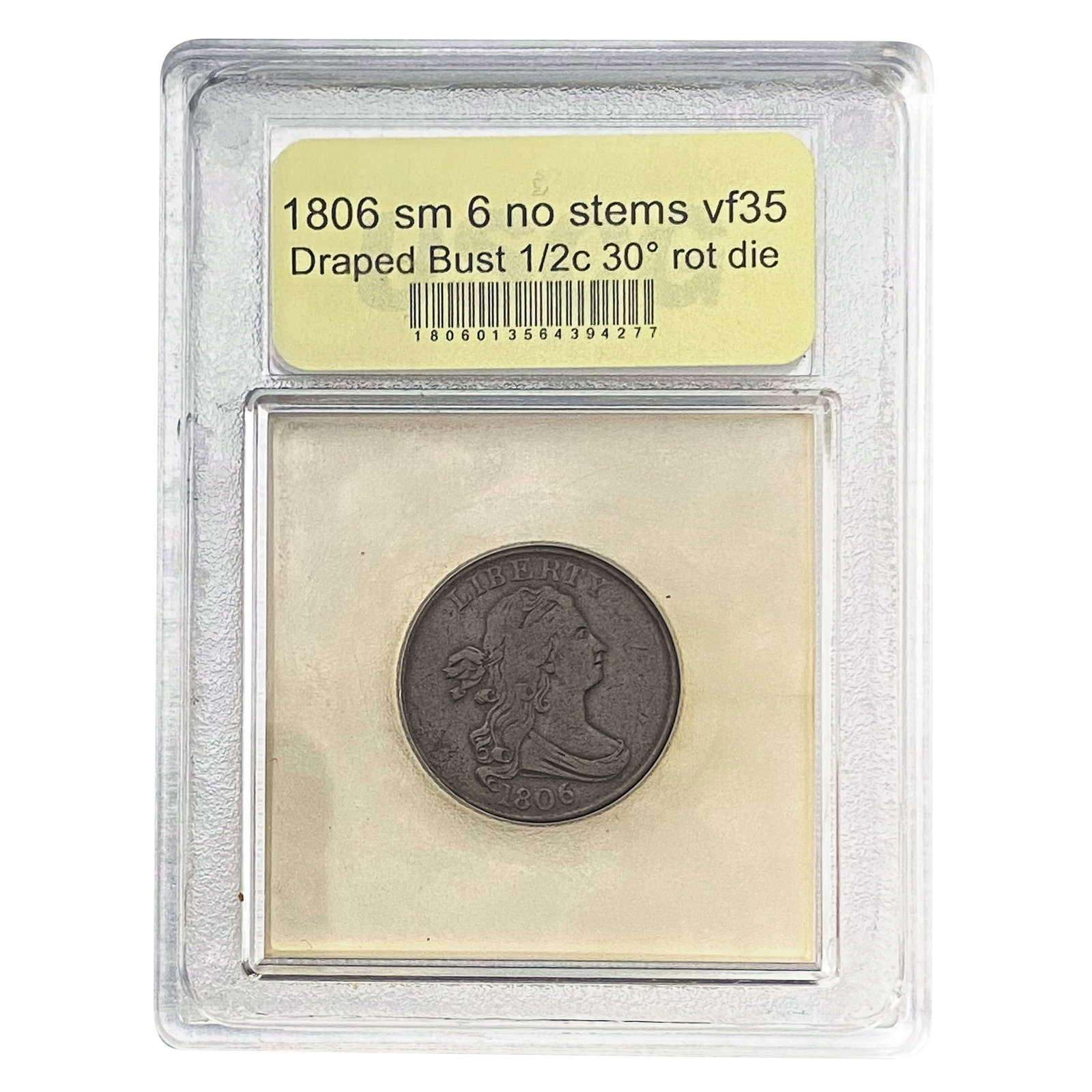 1806 Sm 6 No Stems Draped Bust Half Cent USCG VF35: 1806 Sm 6 No Stems Draped Bust Half Cent USCG VF35