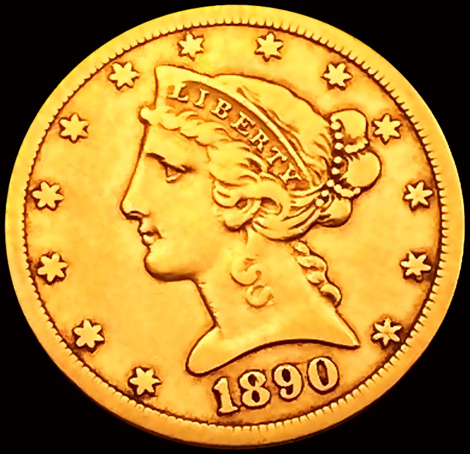 1890-CC $5 Gold Half Eagle CLOSELY UNCIRCULATED (1 of 2)