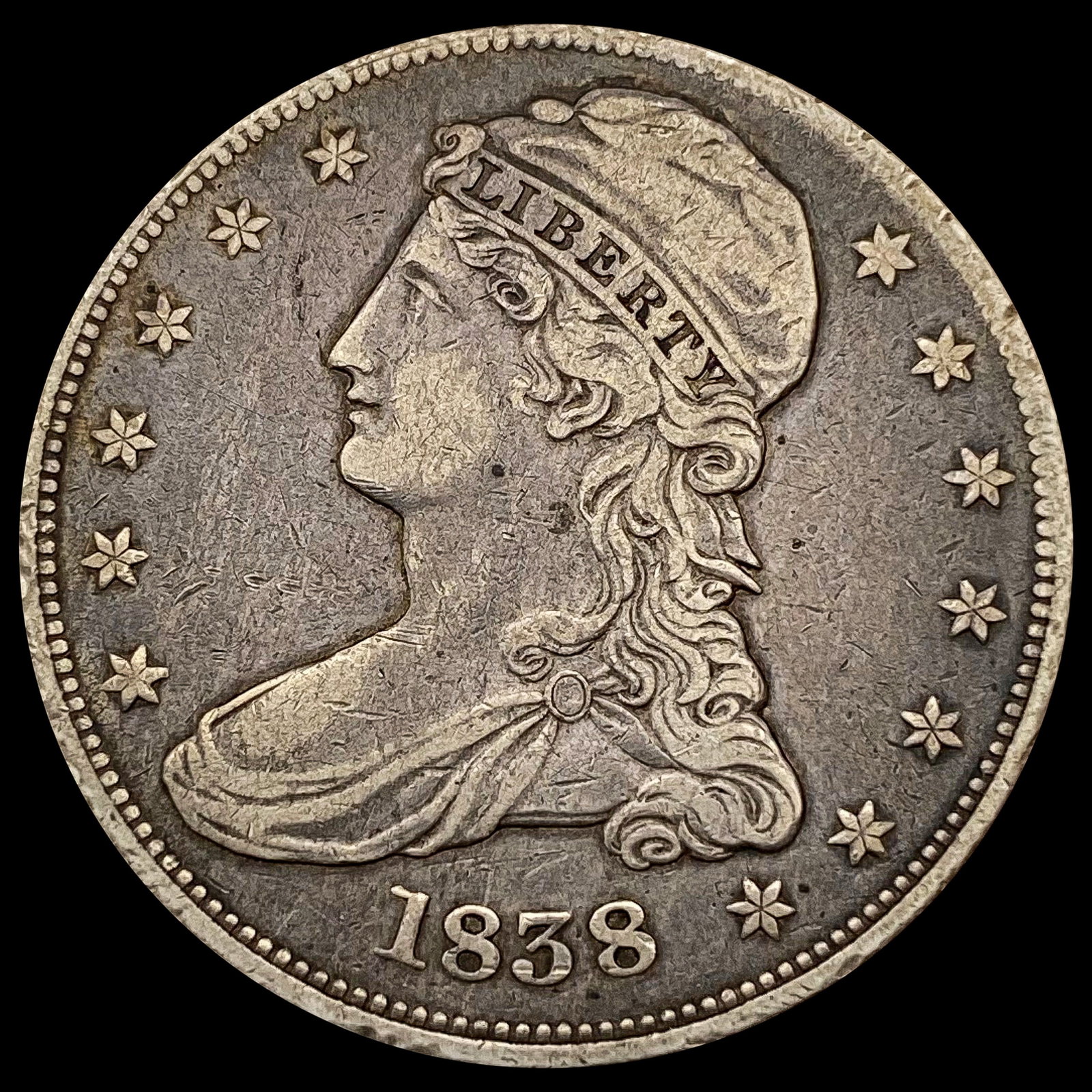 1838 Capped Bust Half Dollar LIGHTLY CIRCULATED: 1838 Capped Bust Half Dollar LIGHTLY CIRCULATED