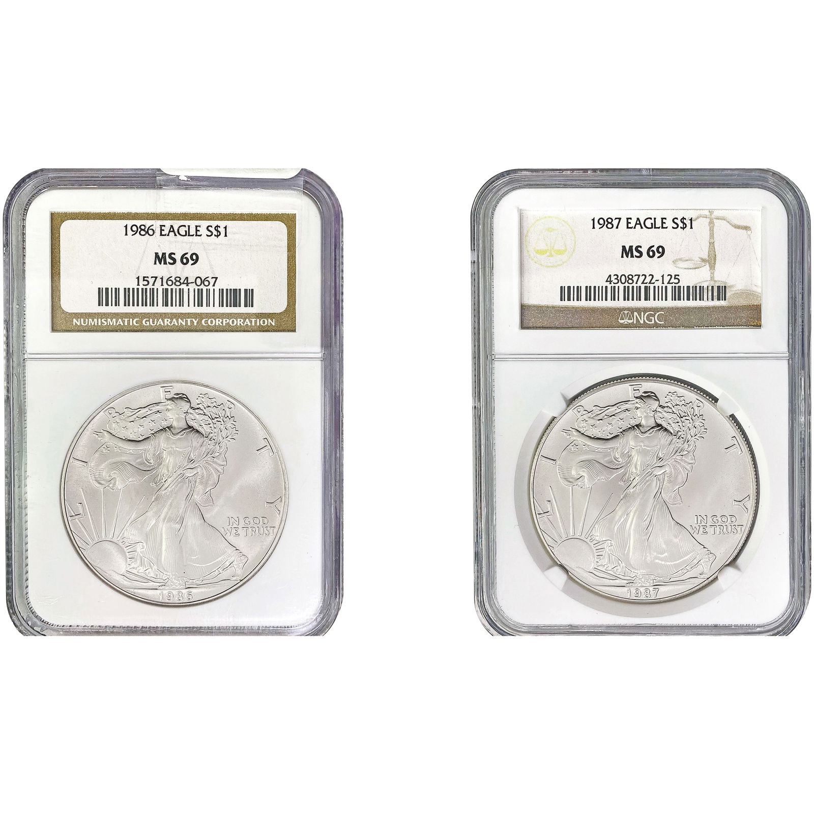 1986/1987 American Silver Eagle NGC MS69 [2] (1 of 2)