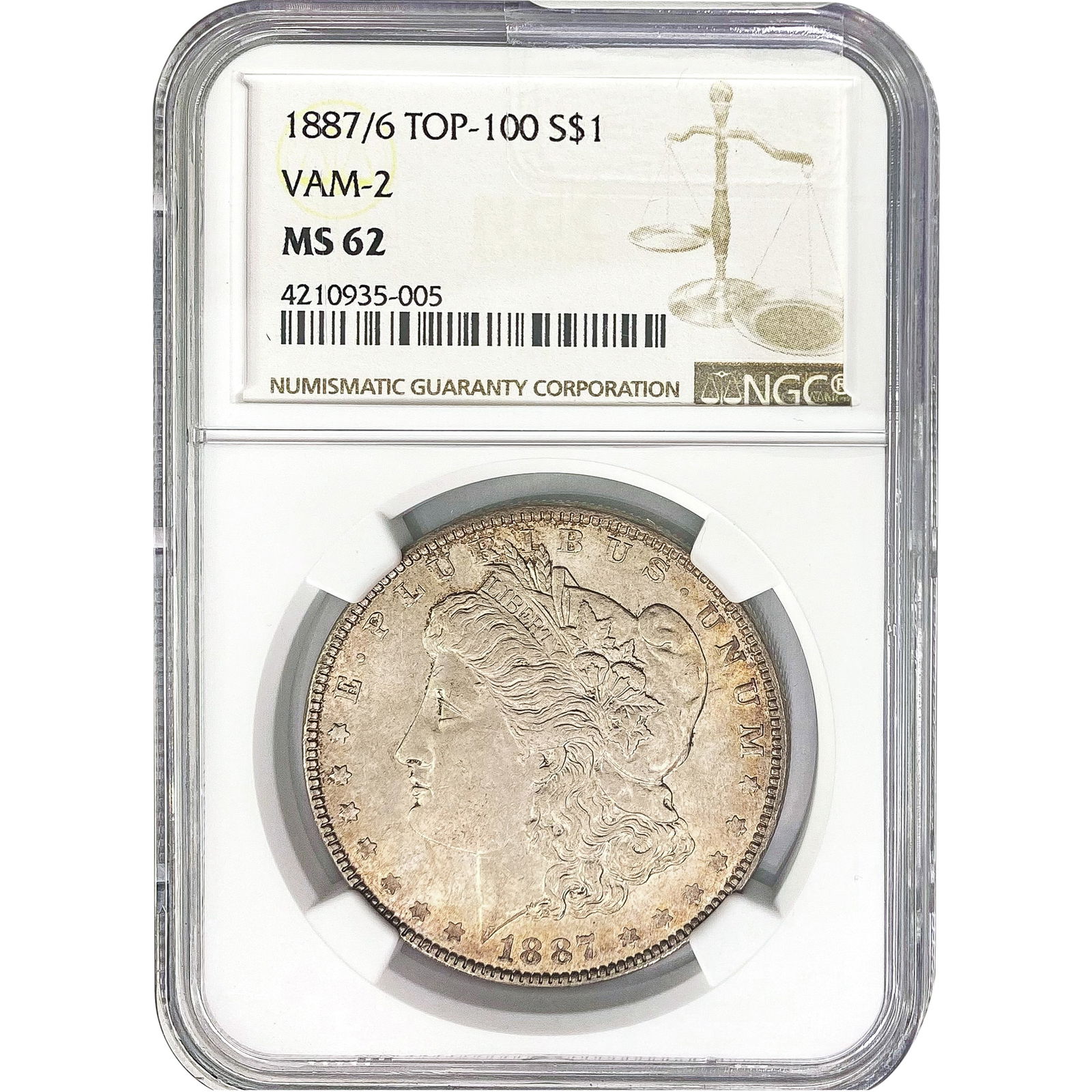1887/6 Morgan Dollar VAM-2 NGC MS62 (1 of 2)