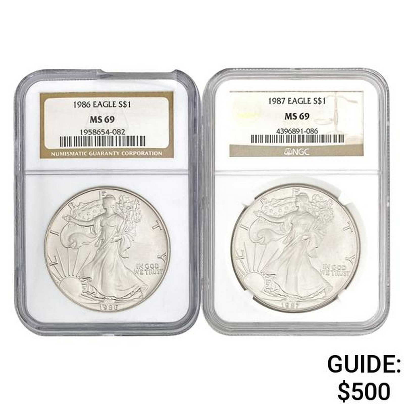 1986 American Silver Eagle NGC MS69198: 1986 American Silver Eagle NGC MS69198