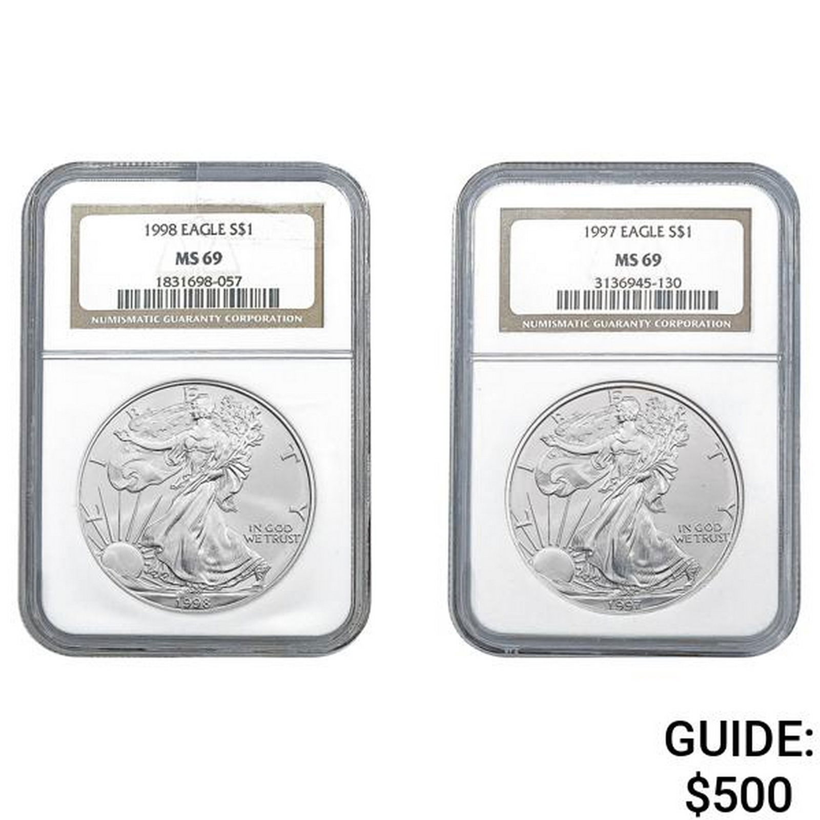 1997/1998 Silver Eagles $1 NGC MS69 [2] (1 of 2)