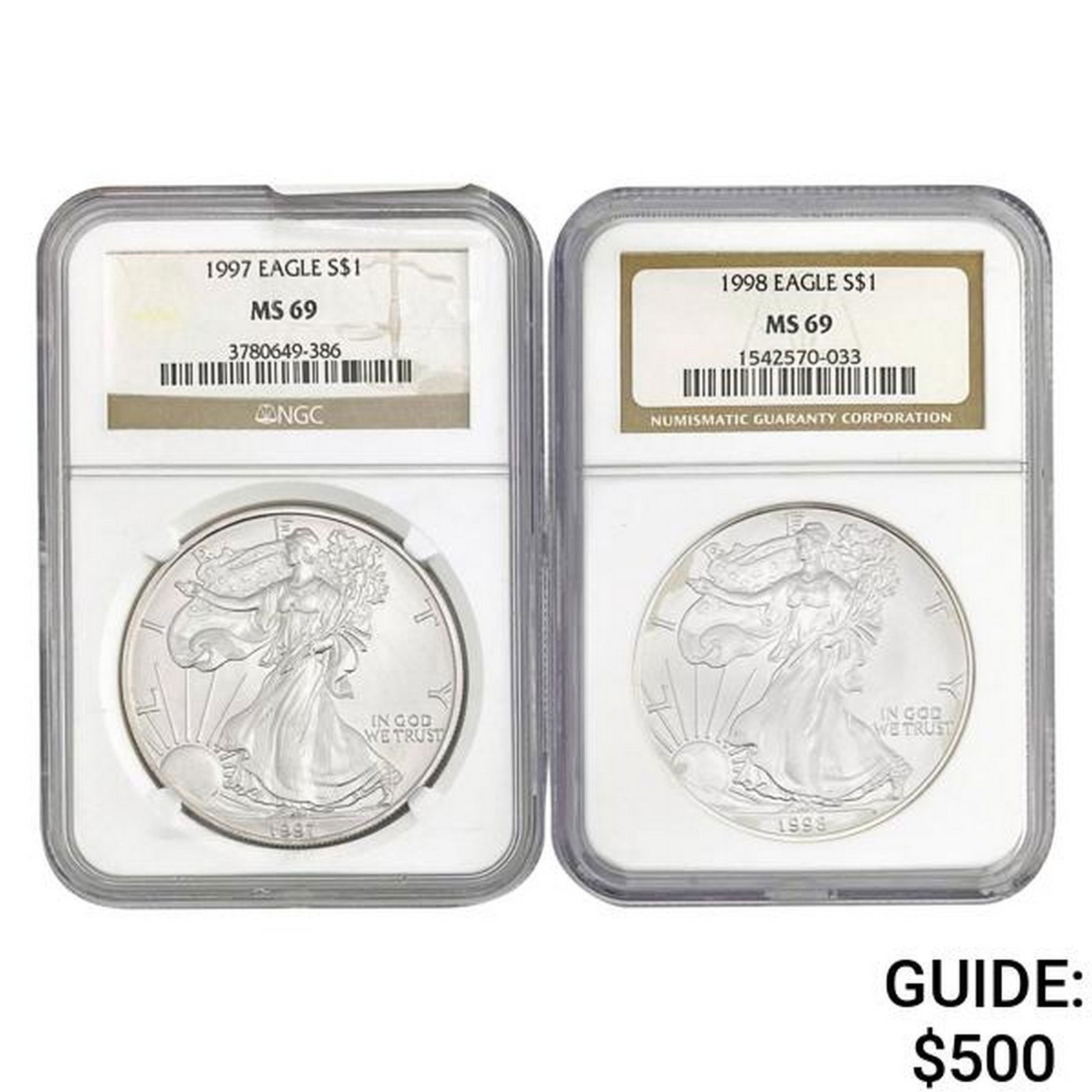 1997/1998 American Silver Eagles NGC MS69 [2] (1 of 2)
