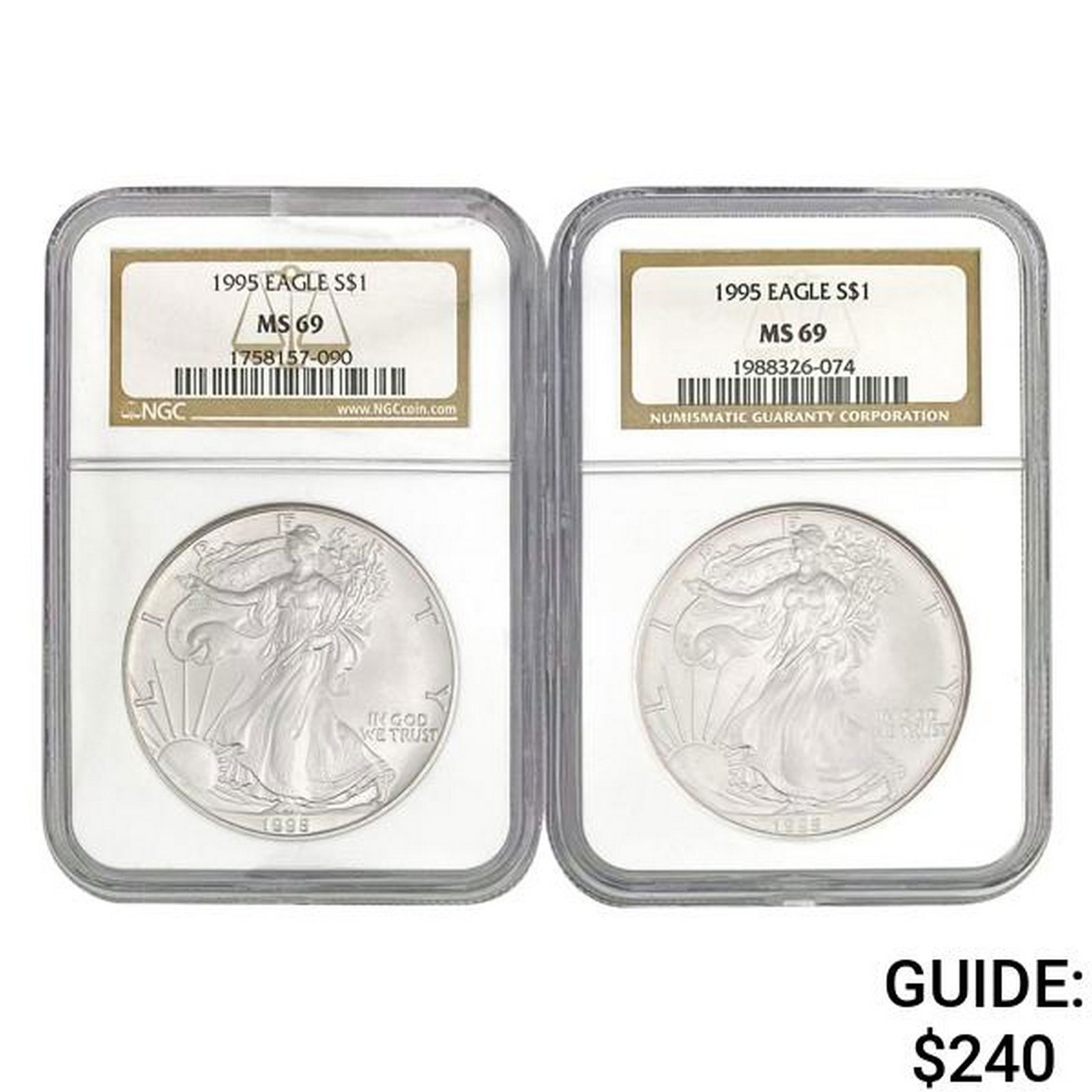 [2] 1995 American Silver Eagle NGC MS69 (1 of 2)