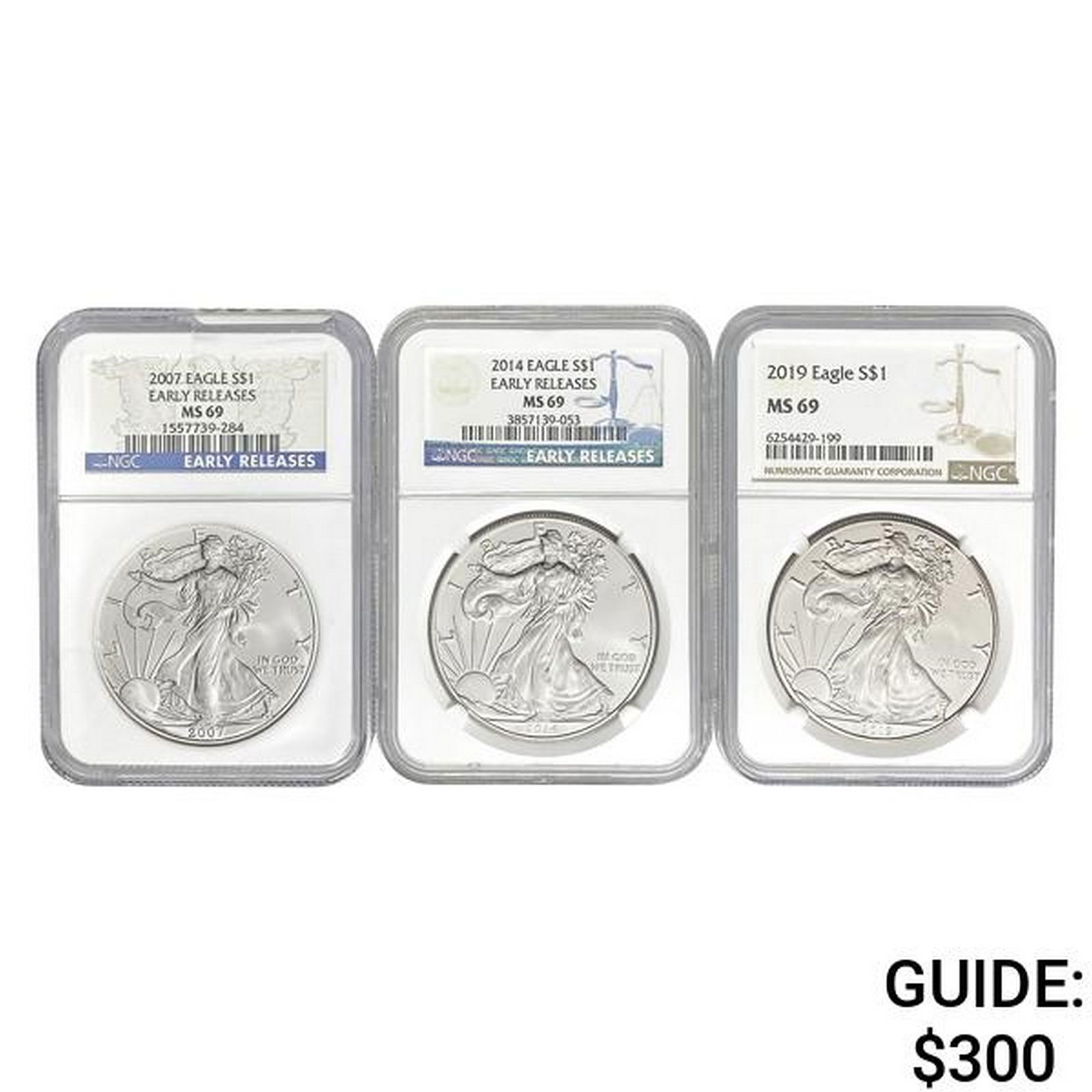 2007-2019 Am Silver Eagle $1 NGC MS69 [3 Coin Lot] (1 of 2)