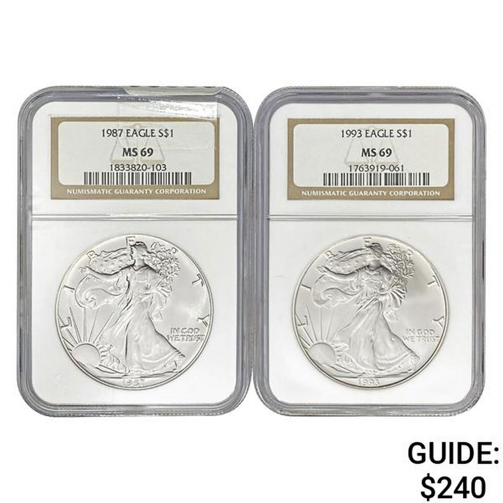 1987/1993 American Silver Eagle NGC MS69 {2 Coins} (1 of 2)