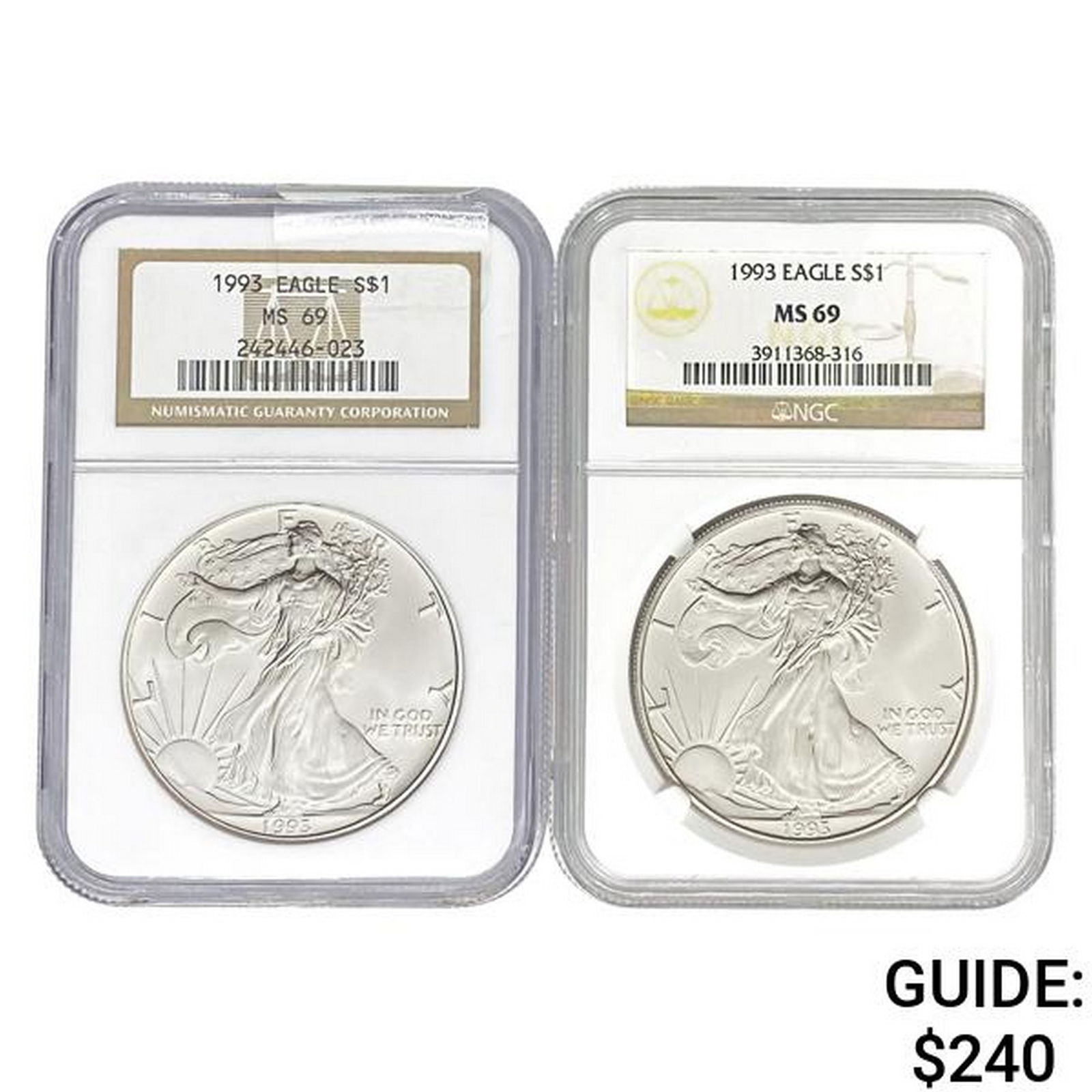[2] 1993 American Silver Eagle NGC MS69 (1 of 2)