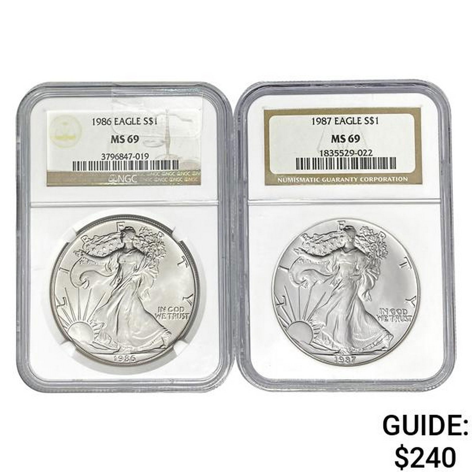 1986 /1987 Silver Eagle $1 NGC MS69 [2 Coins] (1 of 2)