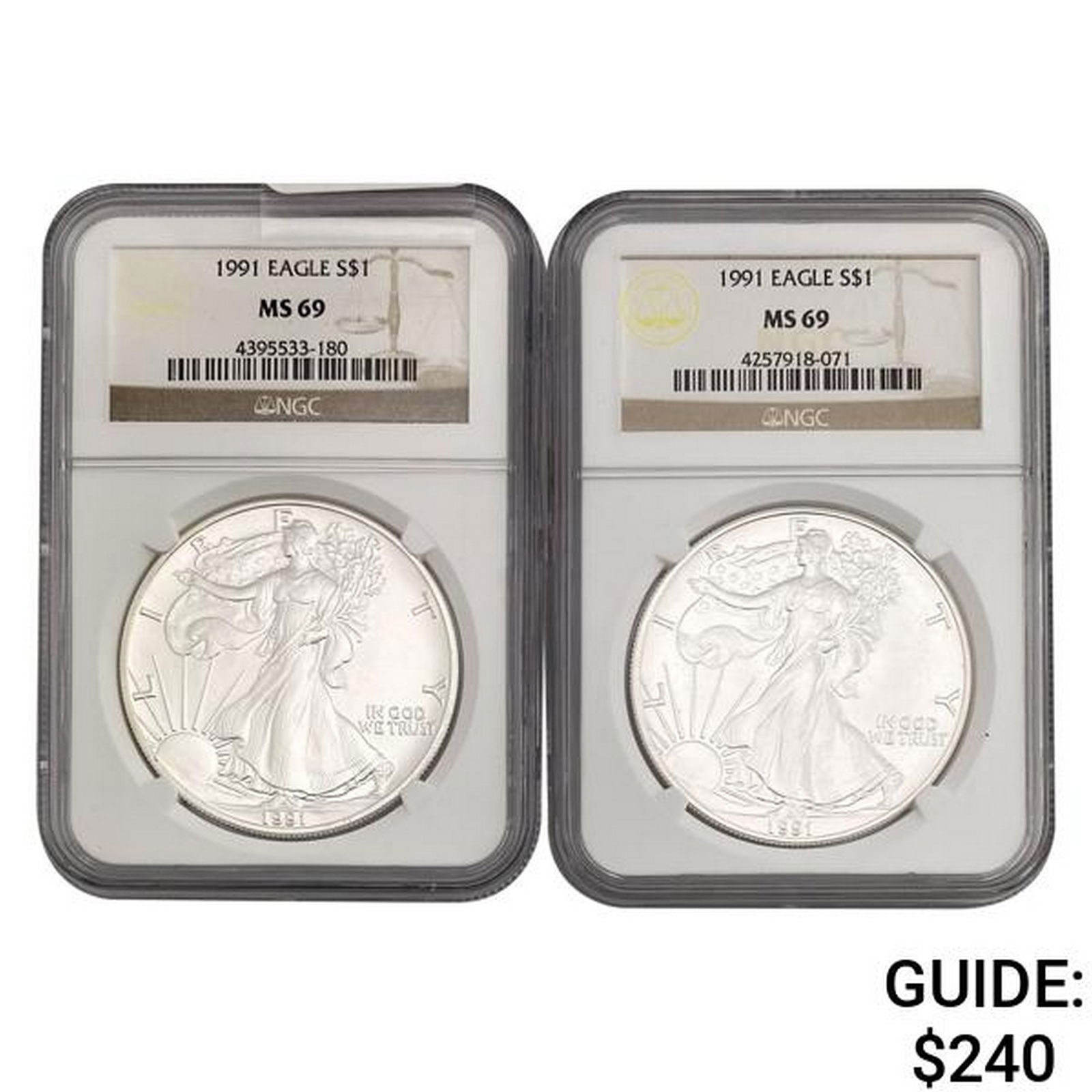 [2] 1991 American Silver Eagle NGC MS69 (1 of 2)