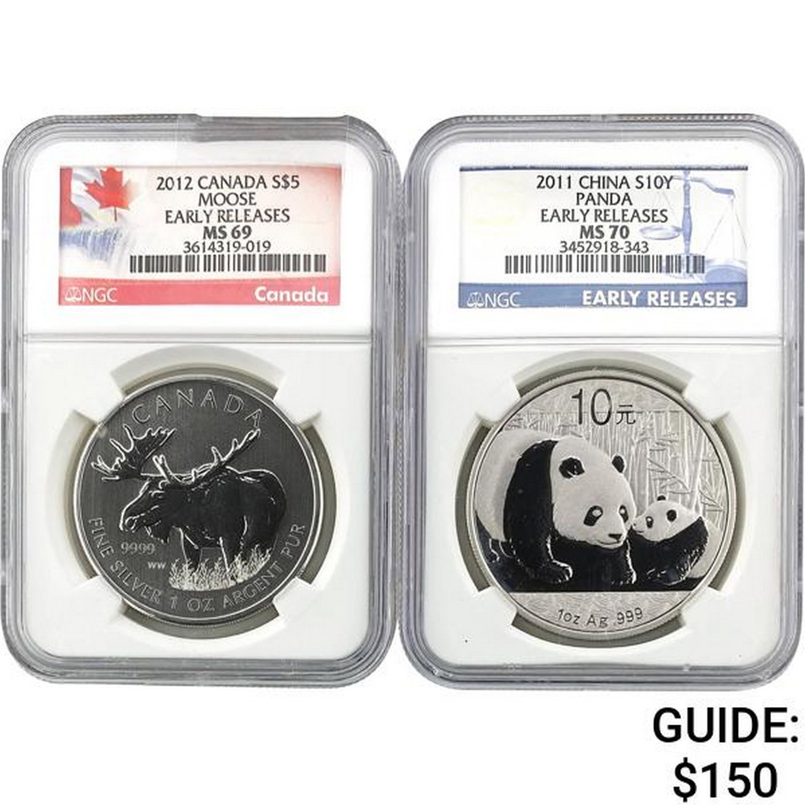 2012 Can Moose NGC MS69/2011 Panda MS70 1oz Sil: 2012 Can Moose NGC MS69/2011 Panda MS70 1oz Sil