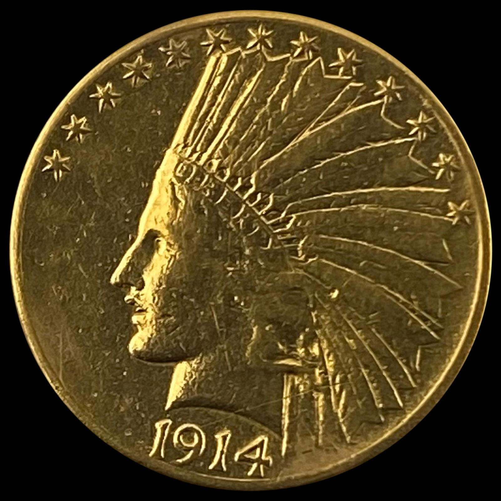 1914-D Indian Head Eagle $10 Gold Coin LIGHTLY CIRCU (1 of 2)