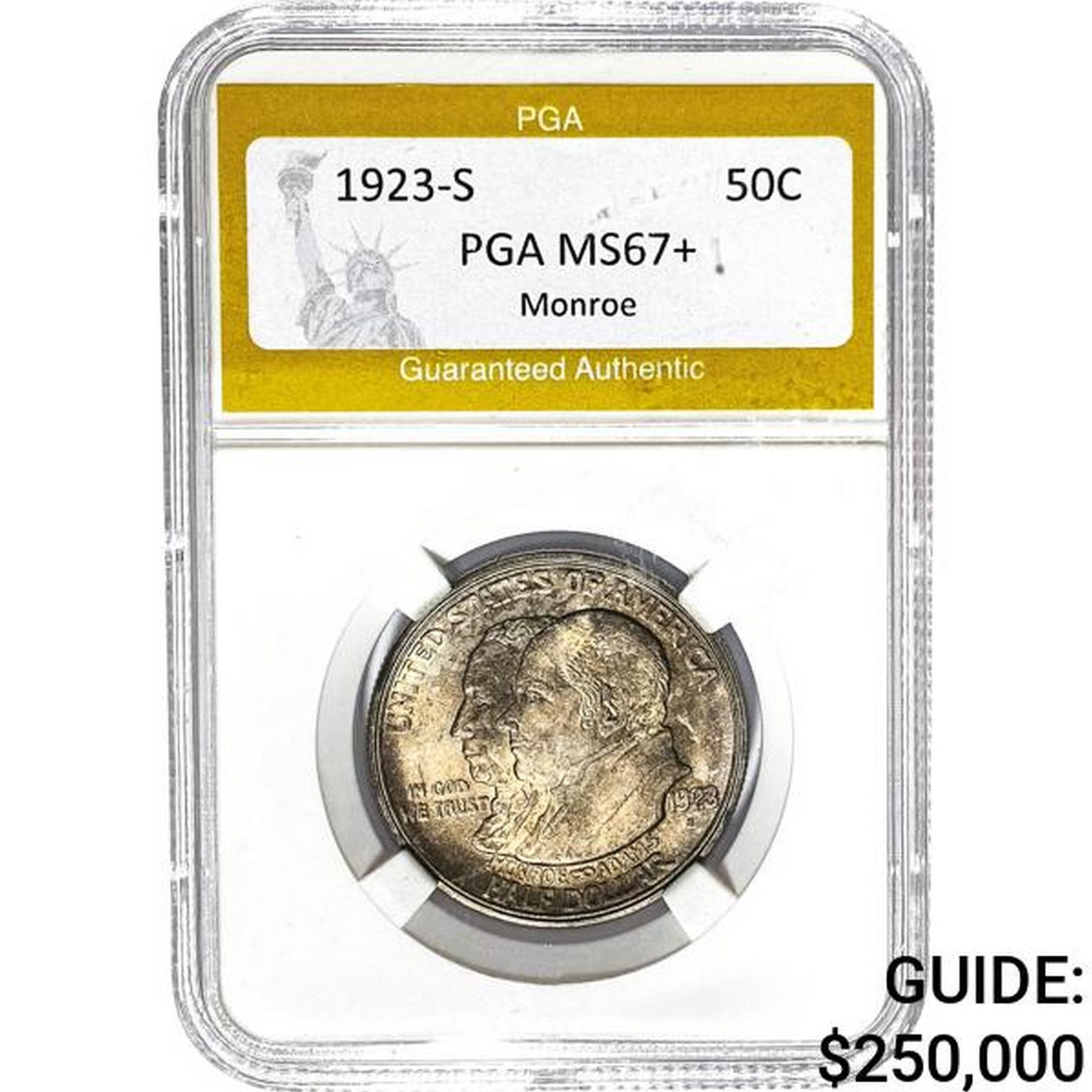1923-S Monroe Doctrine 50C PGA MS67+: 1923-S Monroe Doctrine 50C PGA MS67+