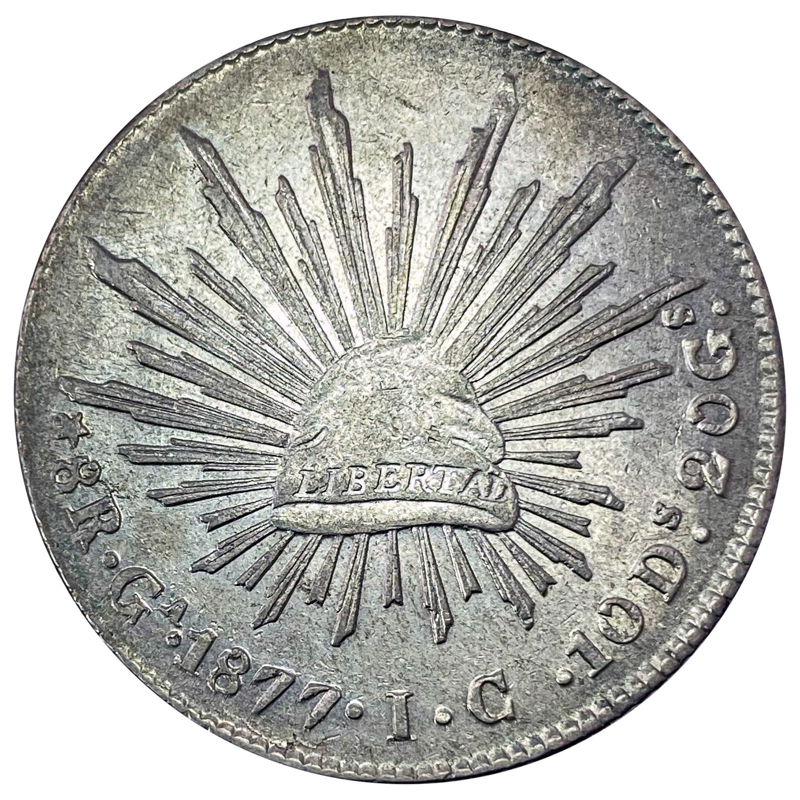 1877Ga IC Mexico Silver 8 Reales NEARLY UNCIRCULATED (1 of 2)