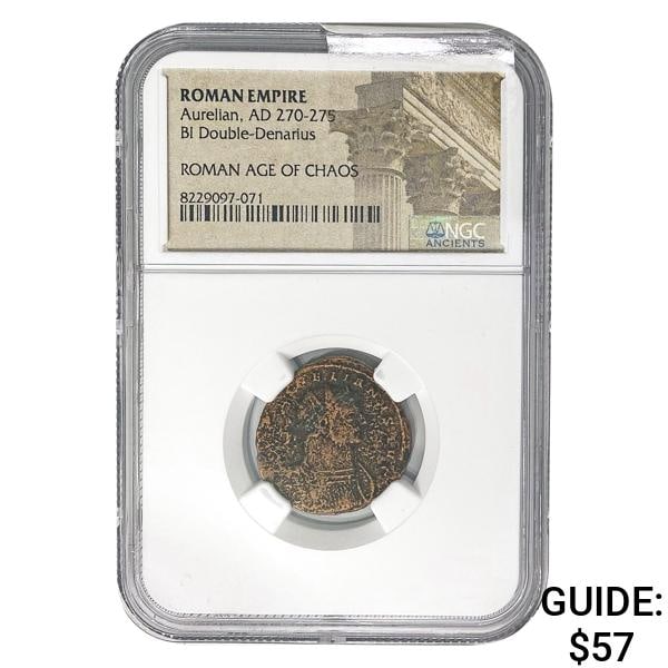 Roman Aurelian, AD 270-275 BI DBL Denarius NGC: Roman Aurelian, AD 270-275 BI DBL Denarius NGC