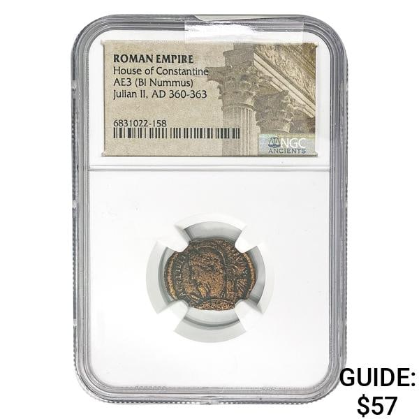 Roman Julian II, AD 360-363 AE3 BI Nummus NGC: Roman Julian II, AD 360-363 AE3 BI Nummus NGC