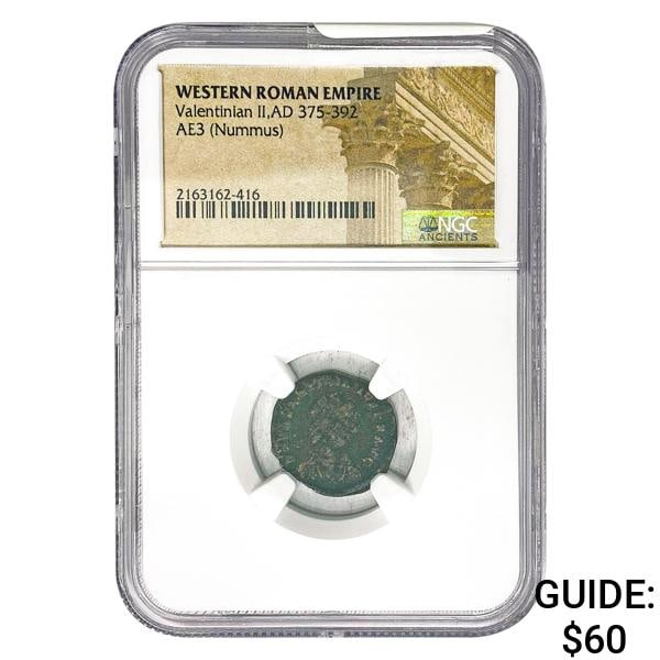 West Roman Valentinian II, AD 375-392 AE3 Nummus NGC: West Roman Valentinian II, AD 375-392 AE3 Nummus NGC
