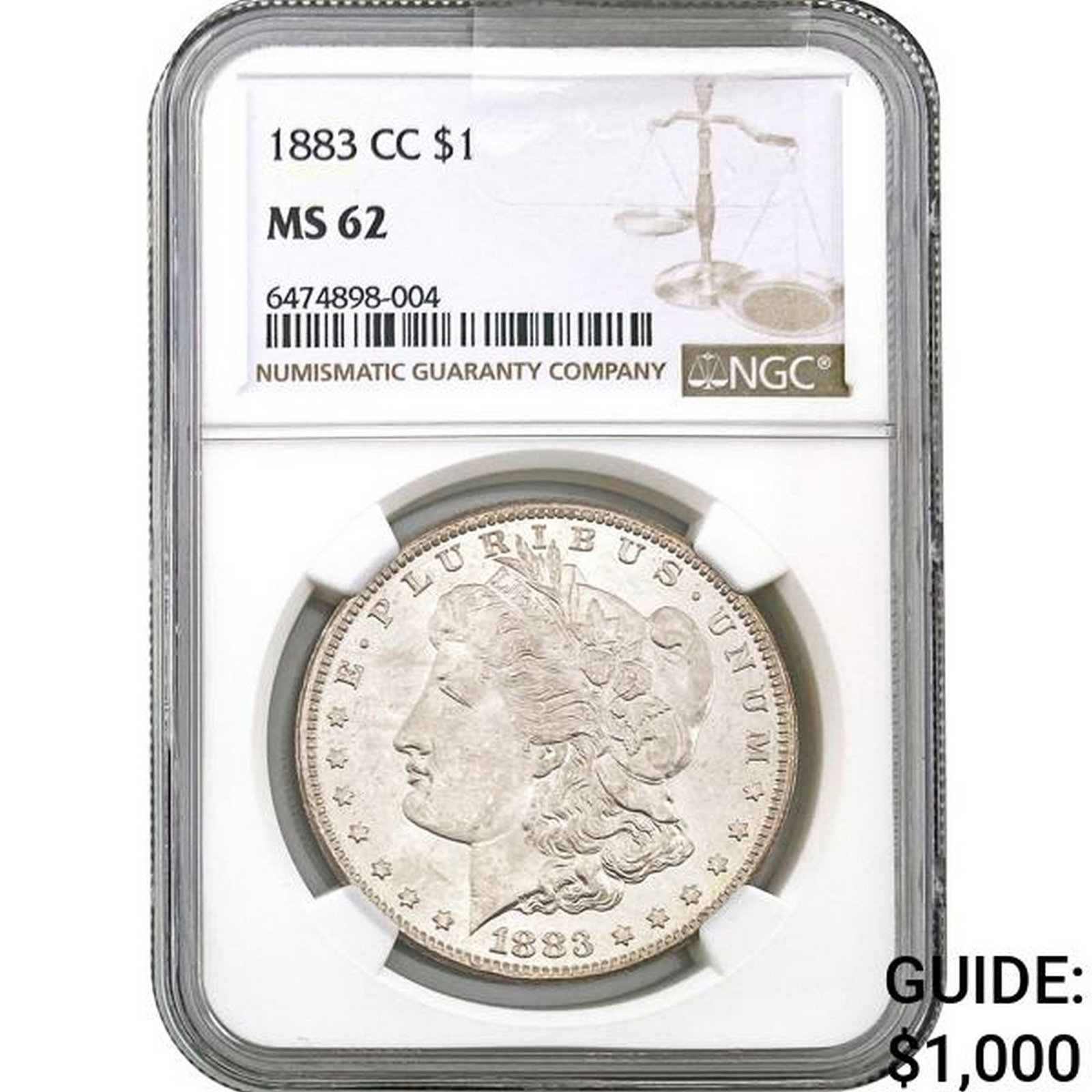 1883-CC Morgan Silver Dollar NGC MS62: 1883-CC Morgan Silver Dollar NGC MS62
