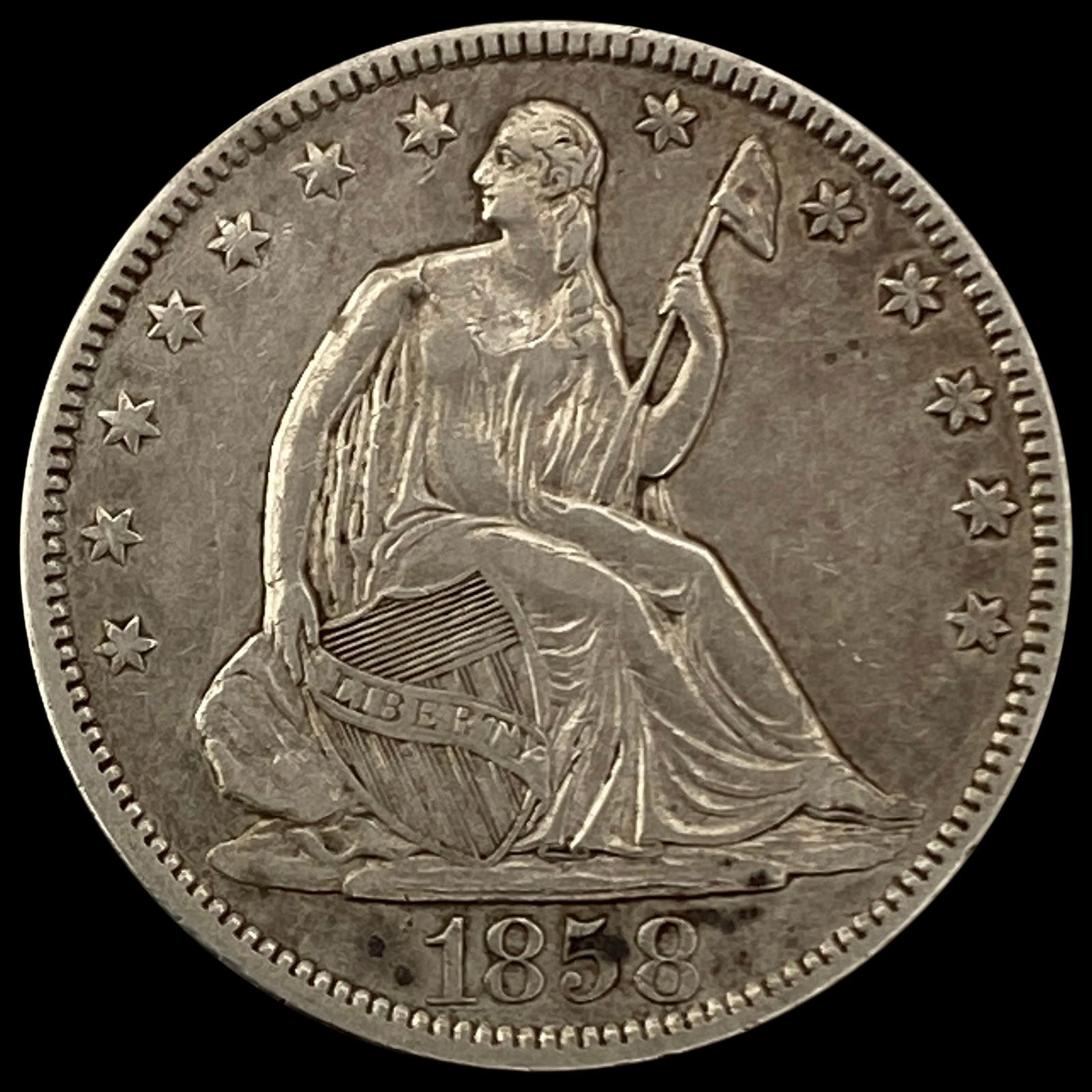1858 Seated Liberty Half Dollar CLOSELY UNCIRCULATED (1 of 2)