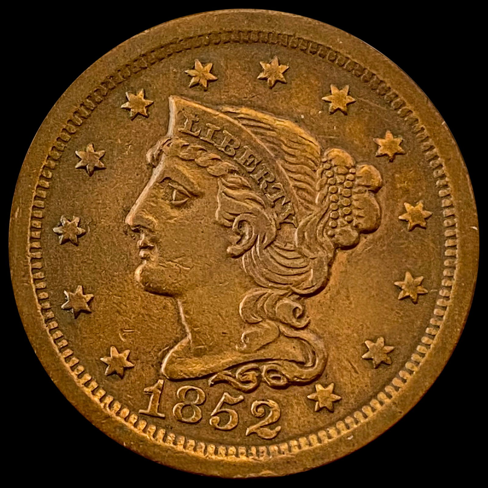 1852 Braided Hair Large Cent CLOSELY UNCIRCULATED (1 of 2)
