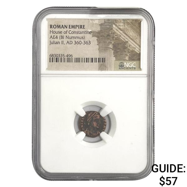 Roman Julian II, AD 360-363 AE4 BI Nummus NGC: Roman Julian II, AD 360-363 AE4 BI Nummus NGC