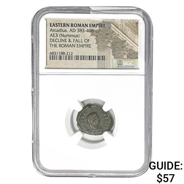 East Roman Arcadius, AD 383-408 AE3 Nummus NGC: East Roman Arcadius, AD 383-408 AE3 Nummus NGC