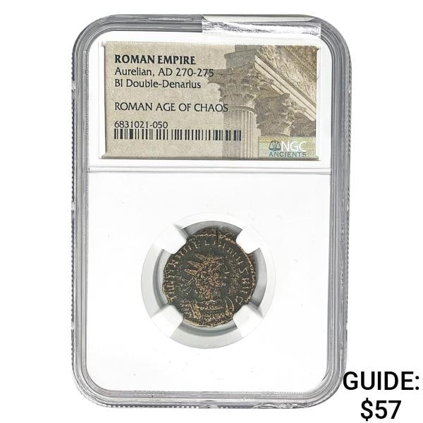 Roman Aurelian, AD 270-275 BI DBL Denarius NGC: Roman Aurelian, AD 270-275 BI DBL Denarius NGC